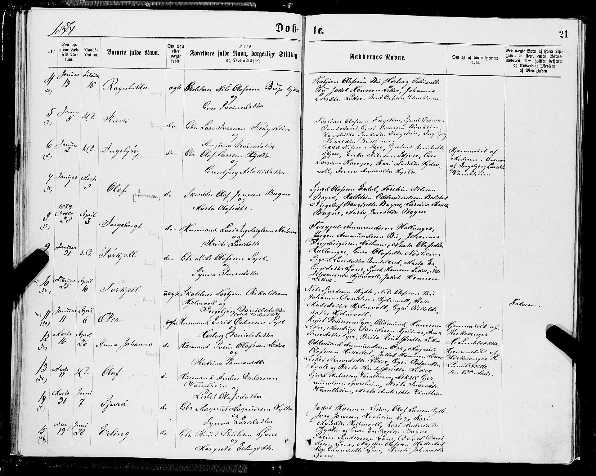 Ulvik sokneprestembete, SAB/A-78801/H/Hab: Parish register (copy) no. A 2, 1869-1882, p. 21