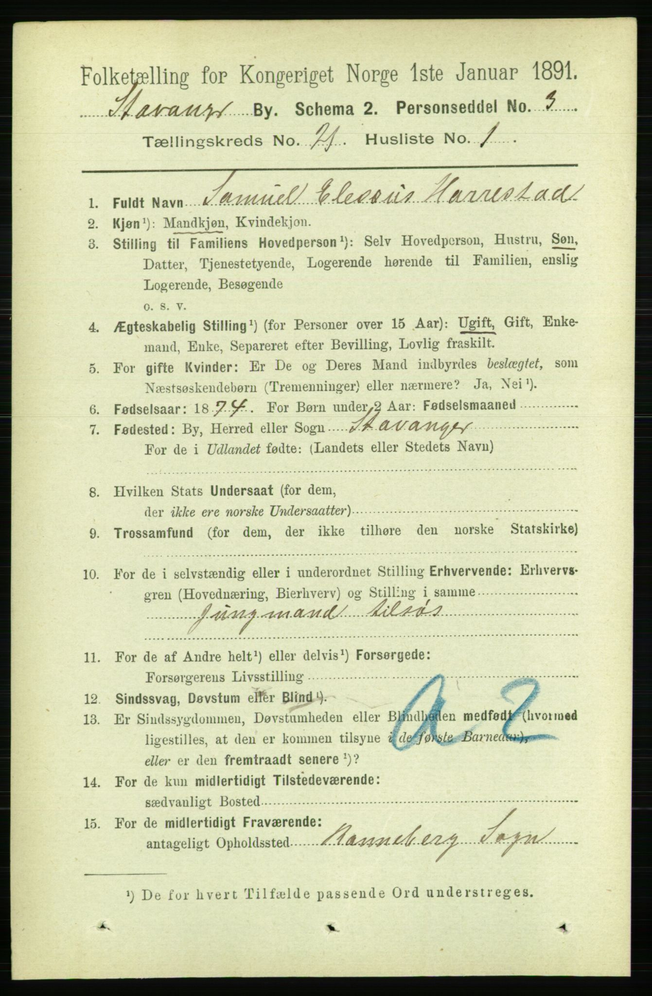 RA, 1891 census for 1103 Stavanger, 1891, p. 23507