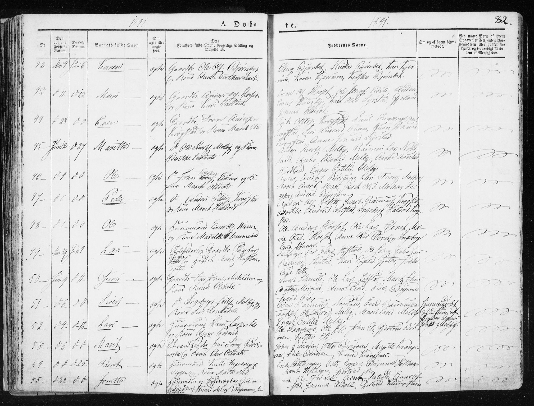 Ministerialprotokoller, klokkerbøker og fødselsregistre - Sør-Trøndelag, AV/SAT-A-1456/665/L0771: Parish register (official) no. 665A06, 1830-1856, p. 82