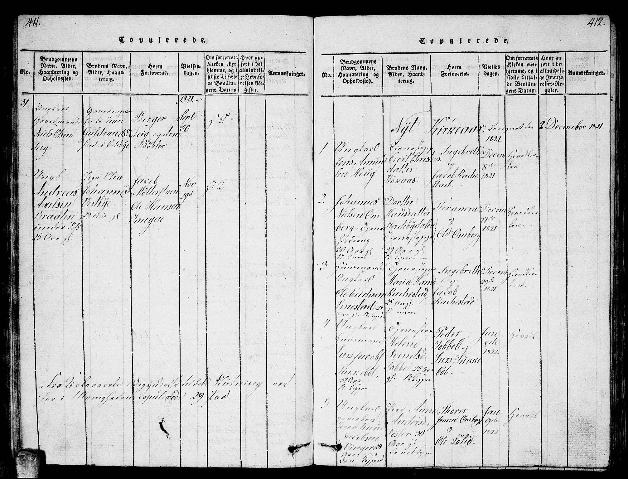 Enebakk prestekontor Kirkebøker, SAO/A-10171c/G/Ga/L0001: Parish register (copy) no. I 1, 1815-1833, p. 411-412