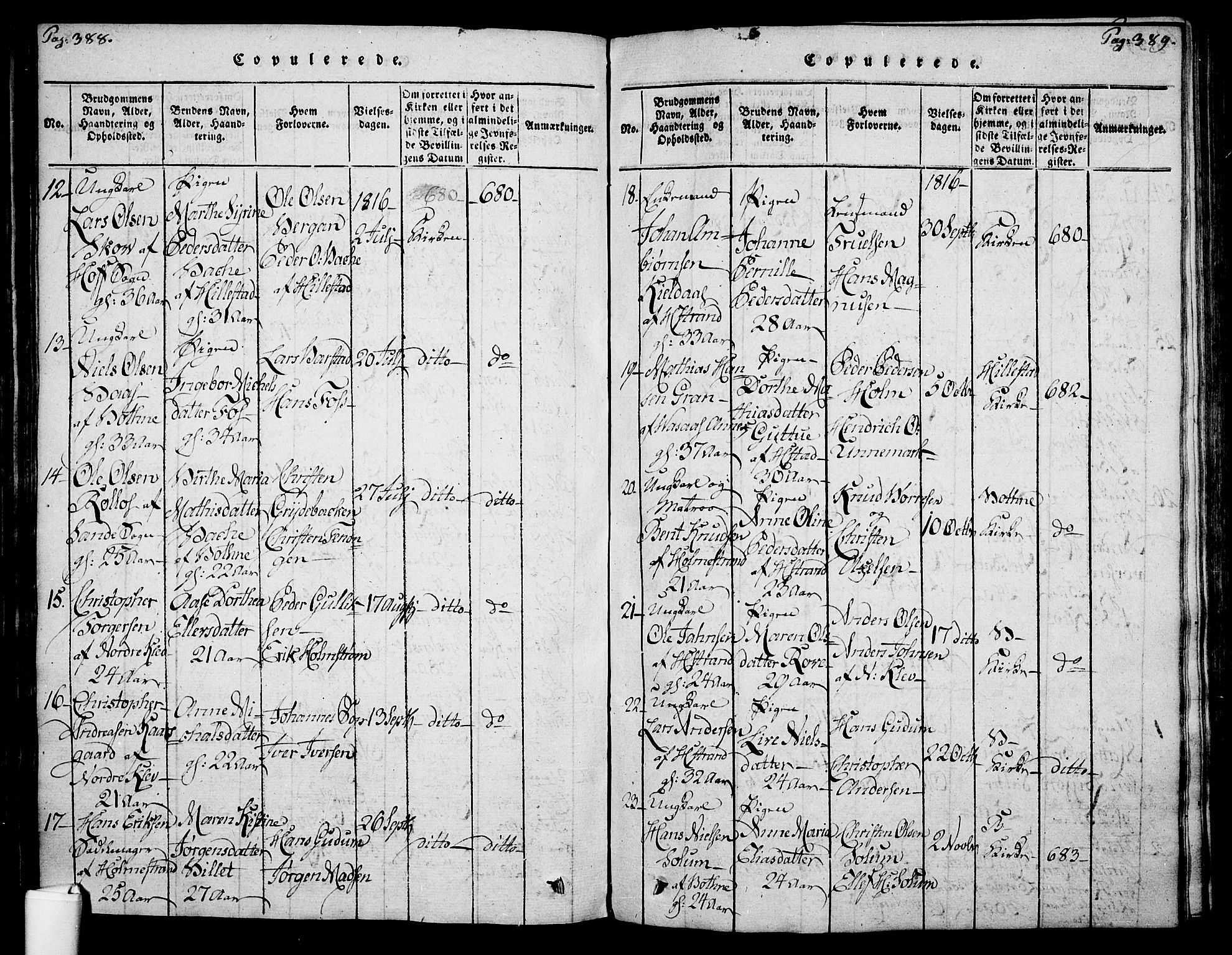 Botne kirkebøker, AV/SAKO-A-340/F/Fa/L0005: Parish register (official) no. I 5, 1814-1836, p. 388-389