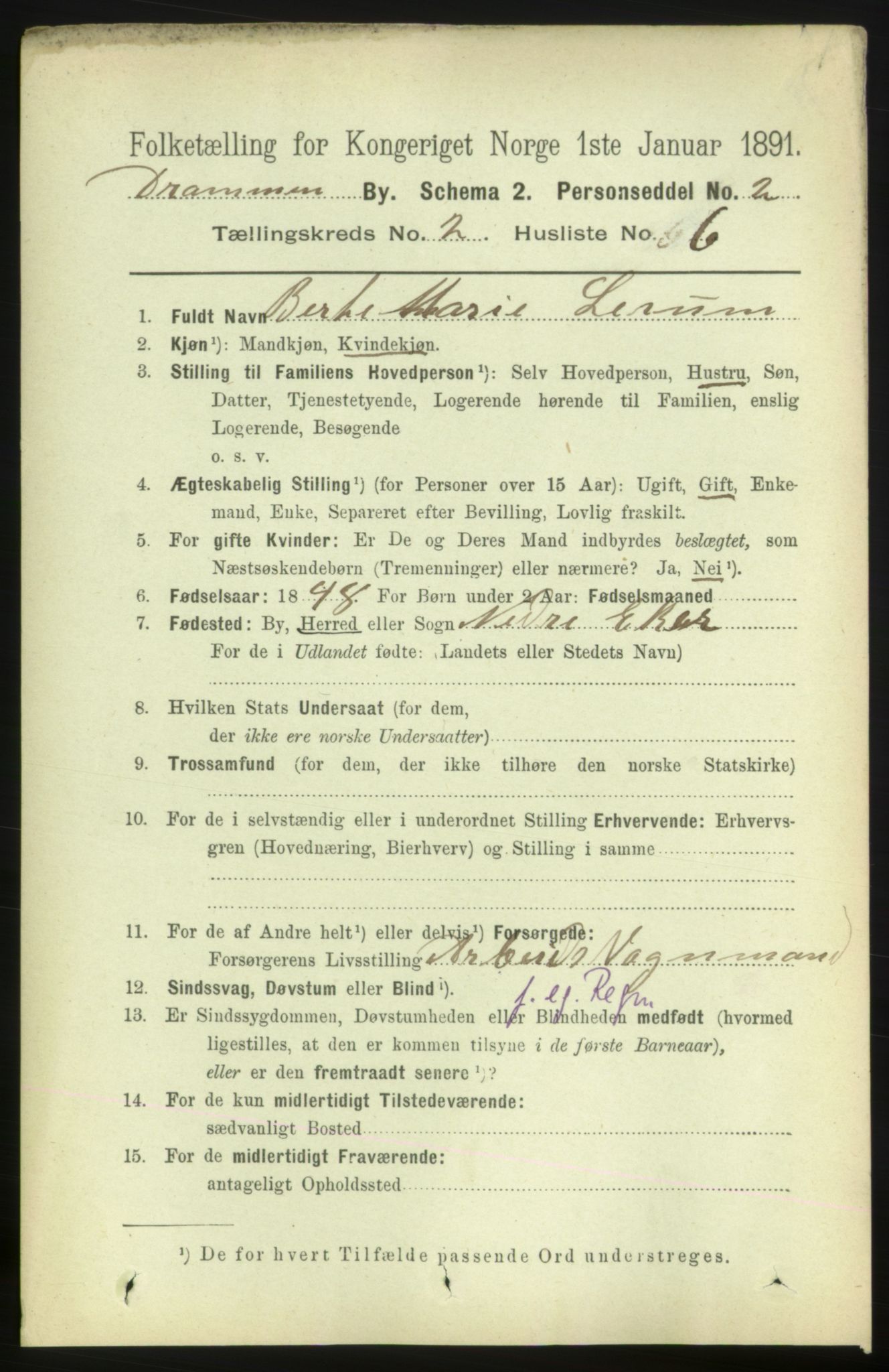 RA, 1891 census for 0602 Drammen, 1891, p. 4311