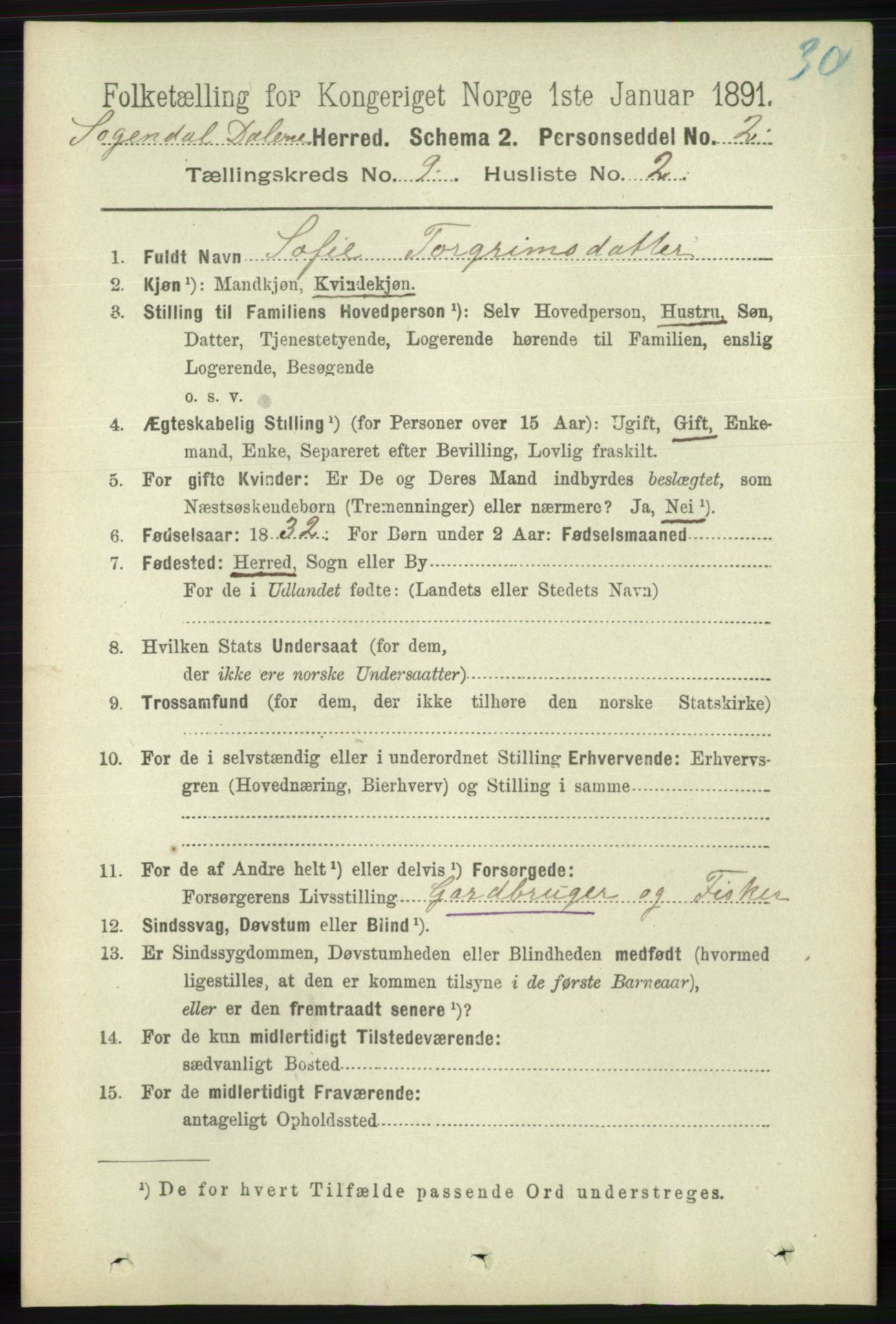 RA, 1891 census for 1111 Sokndal, 1891, p. 3164