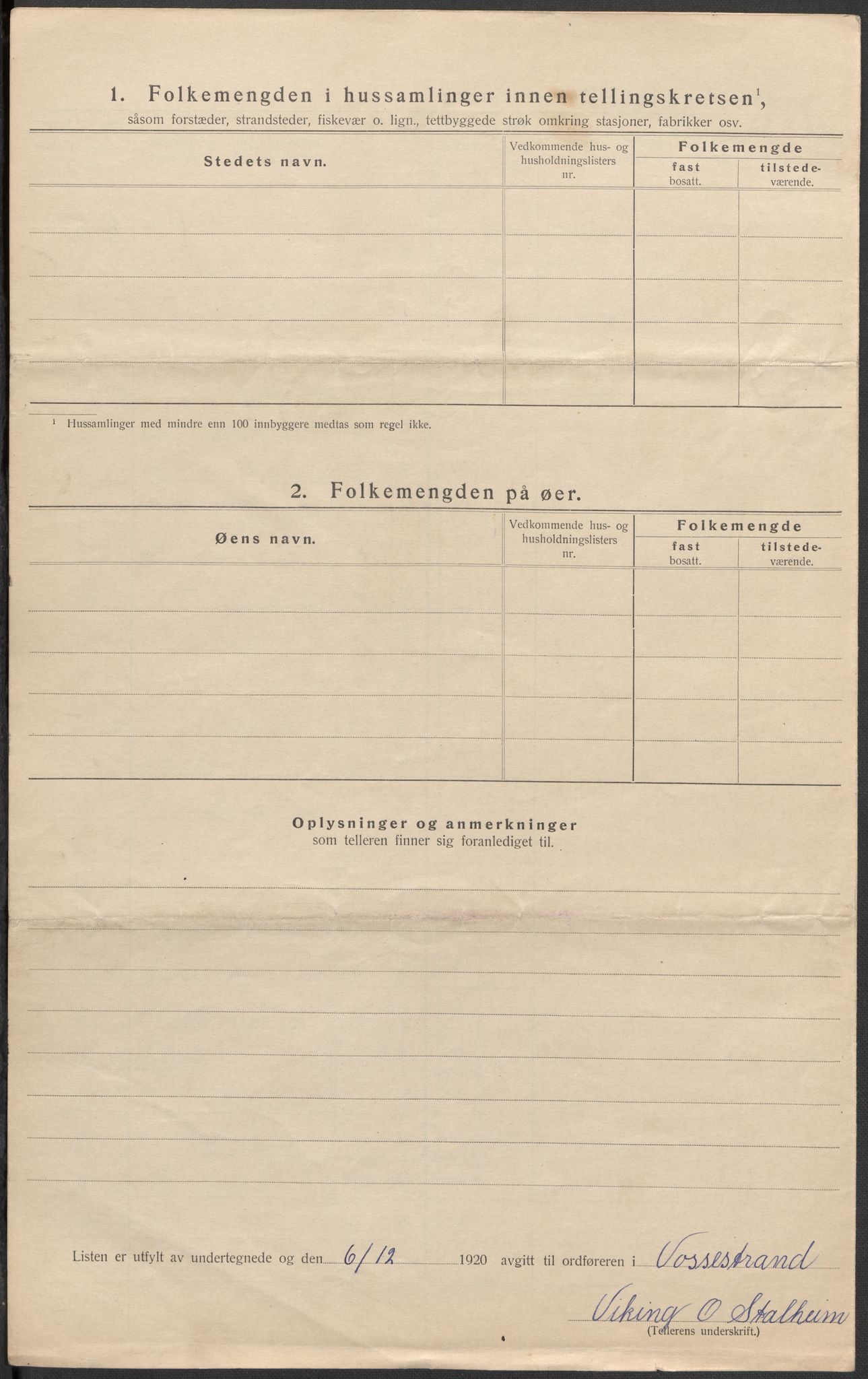 SAB, 1920 census for Vossestrand, 1920, p. 30