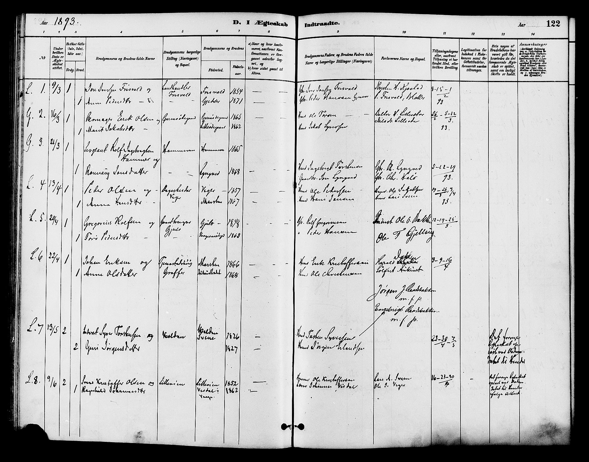 Lom prestekontor, AV/SAH-PREST-070/K/L0008: Parish register (official) no. 8, 1885-1898, p. 122