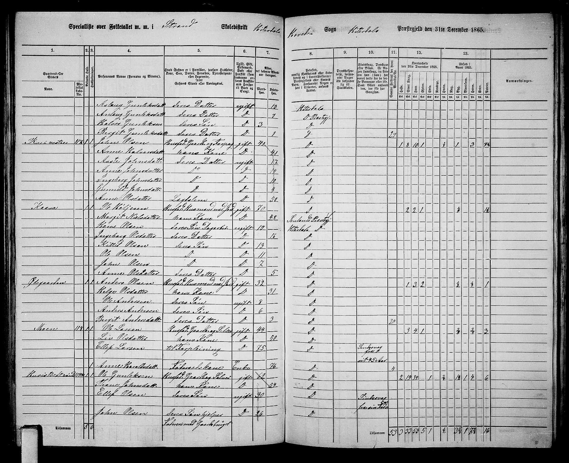 RA, 1865 census for Heddal, 1865, p. 103