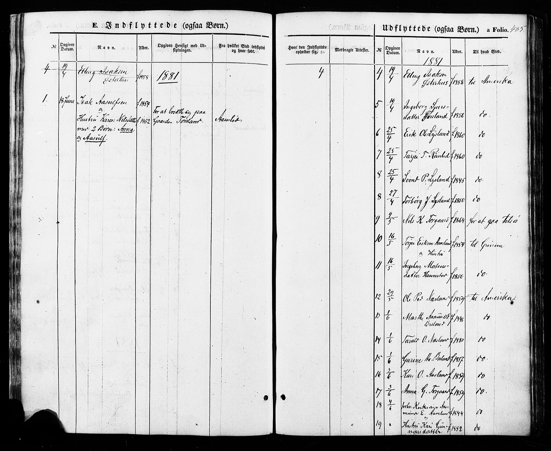 Åseral sokneprestkontor, SAK/1111-0051/F/Fa/L0002: Parish register (official) no. A 2, 1854-1884, p. 485
