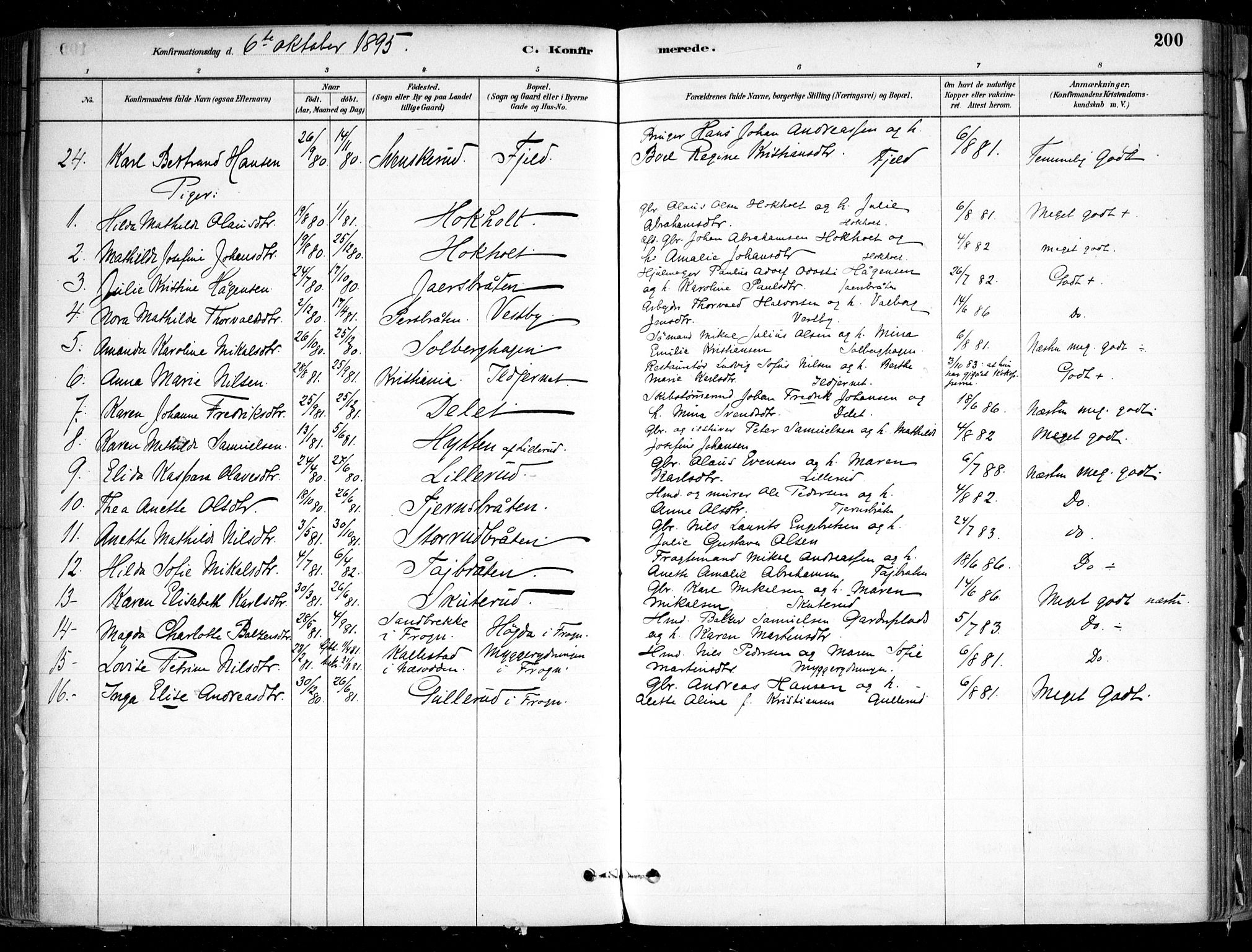 Nesodden prestekontor Kirkebøker, SAO/A-10013/F/Fa/L0009: Parish register (official) no. I 9, 1880-1915, p. 200