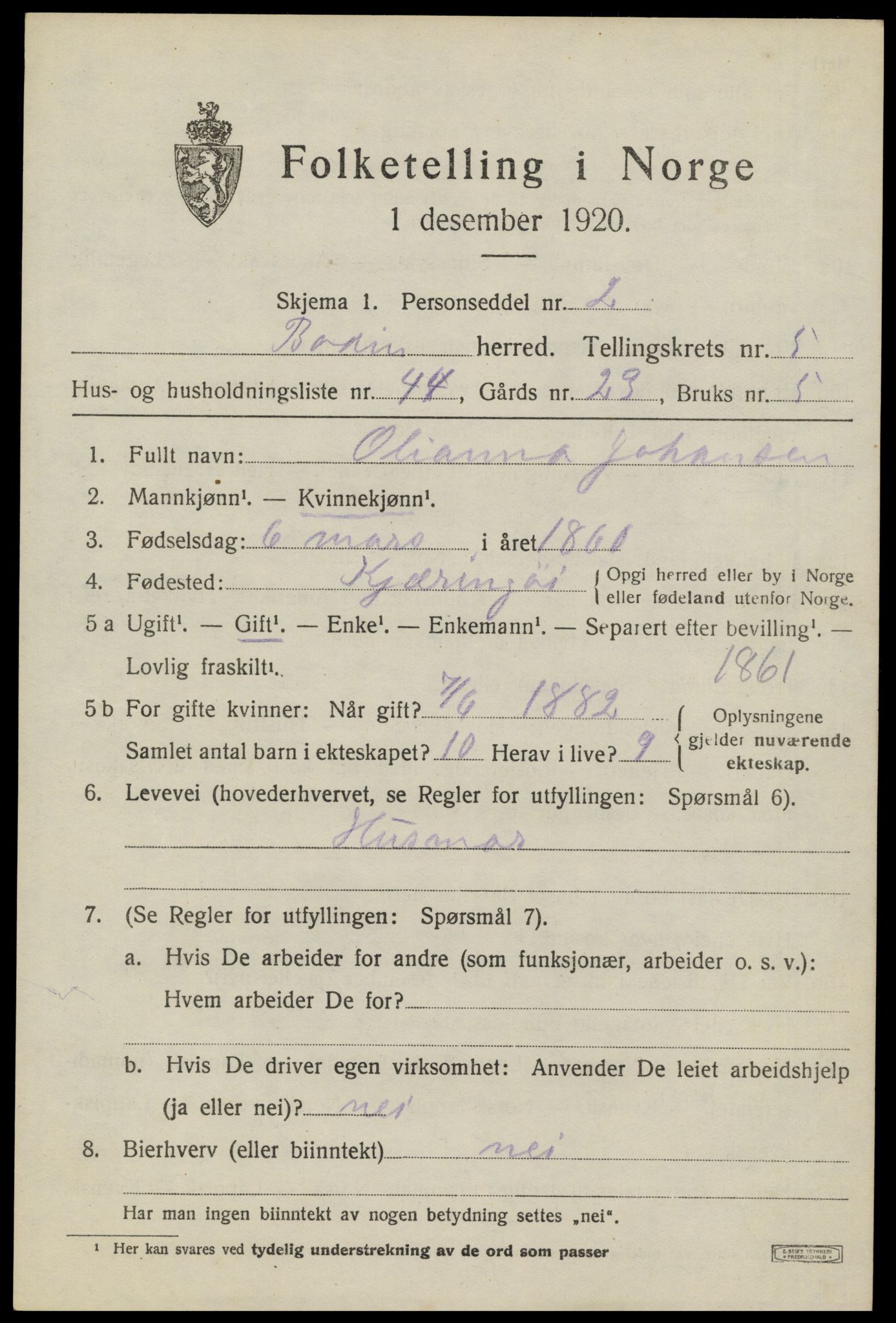 SAT, 1920 census for Bodin, 1920, p. 3440