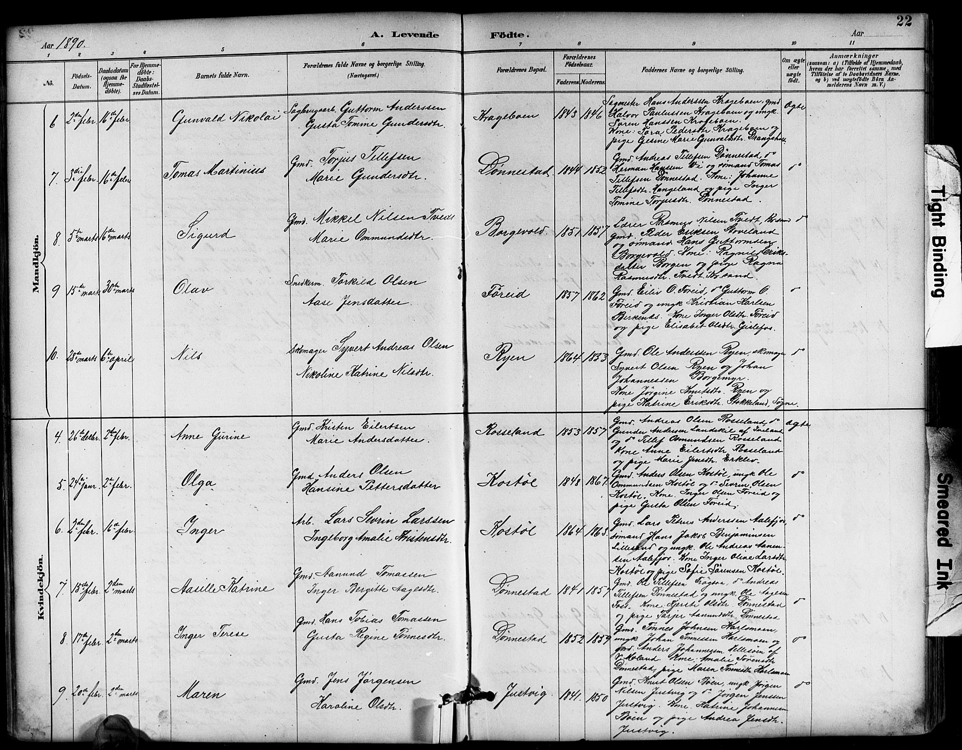 Tveit sokneprestkontor, SAK/1111-0043/F/Fb/L0004: Parish register (copy) no. B 4, 1887-1914, p. 22