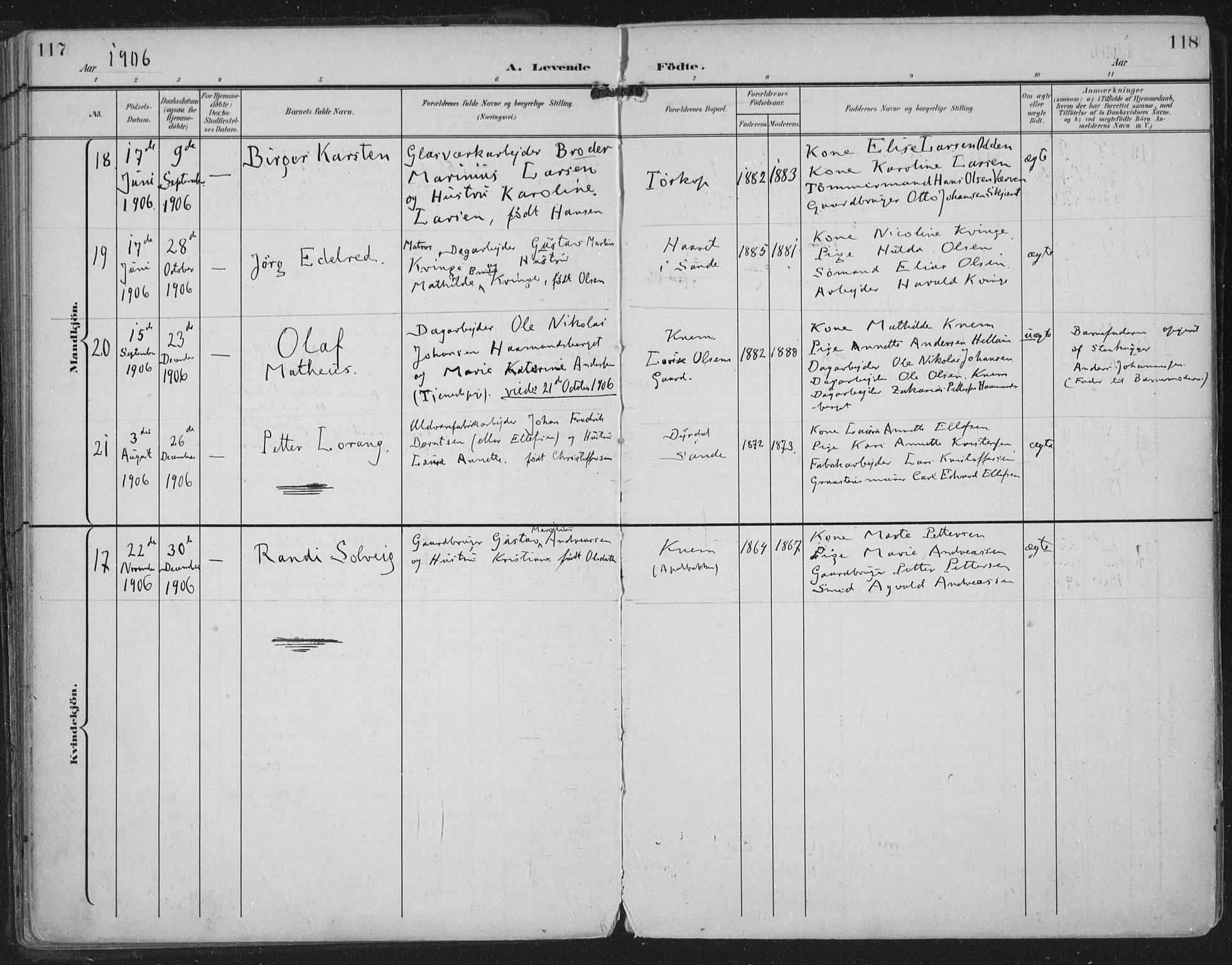 Strømm kirkebøker, AV/SAKO-A-322/F/Fa/L0005: Parish register (official) no. I 5, 1898-1919, p. 117-118