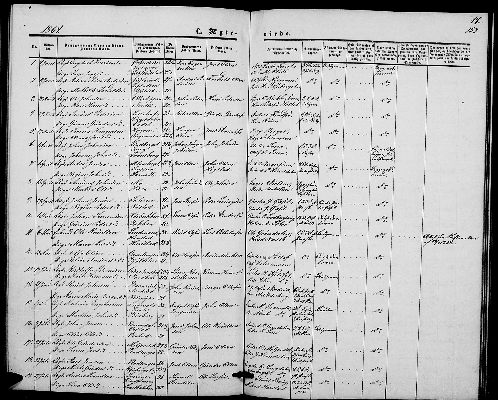 Elverum prestekontor, AV/SAH-PREST-044/H/Ha/Hab/L0003: Parish register (copy) no. 3, 1856-1865, p. 153