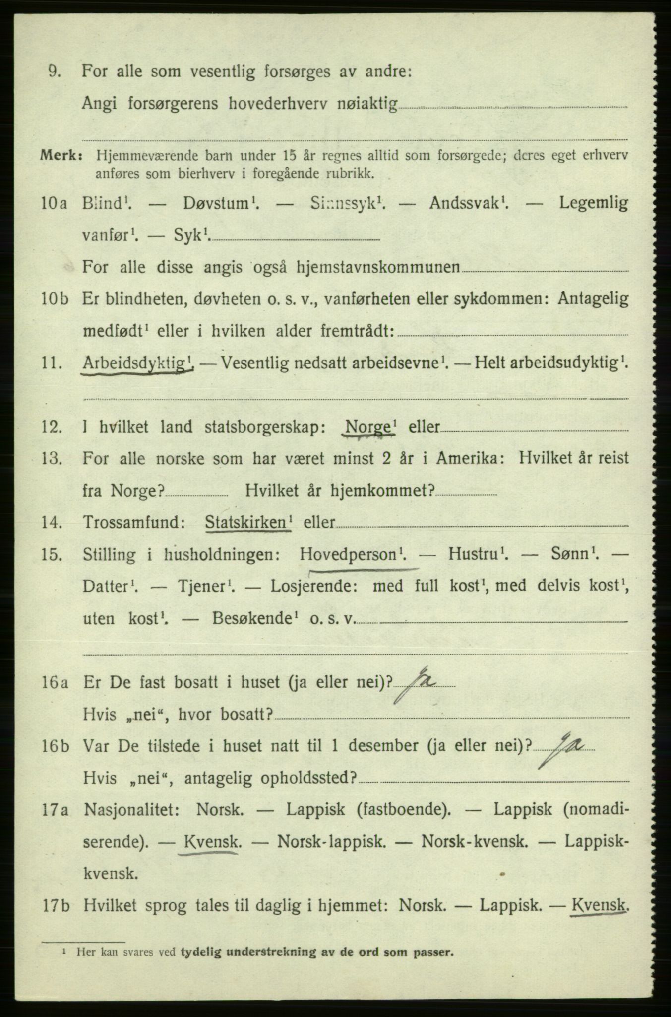 SATØ, 1920 census for Kistrand, 1920, p. 4139