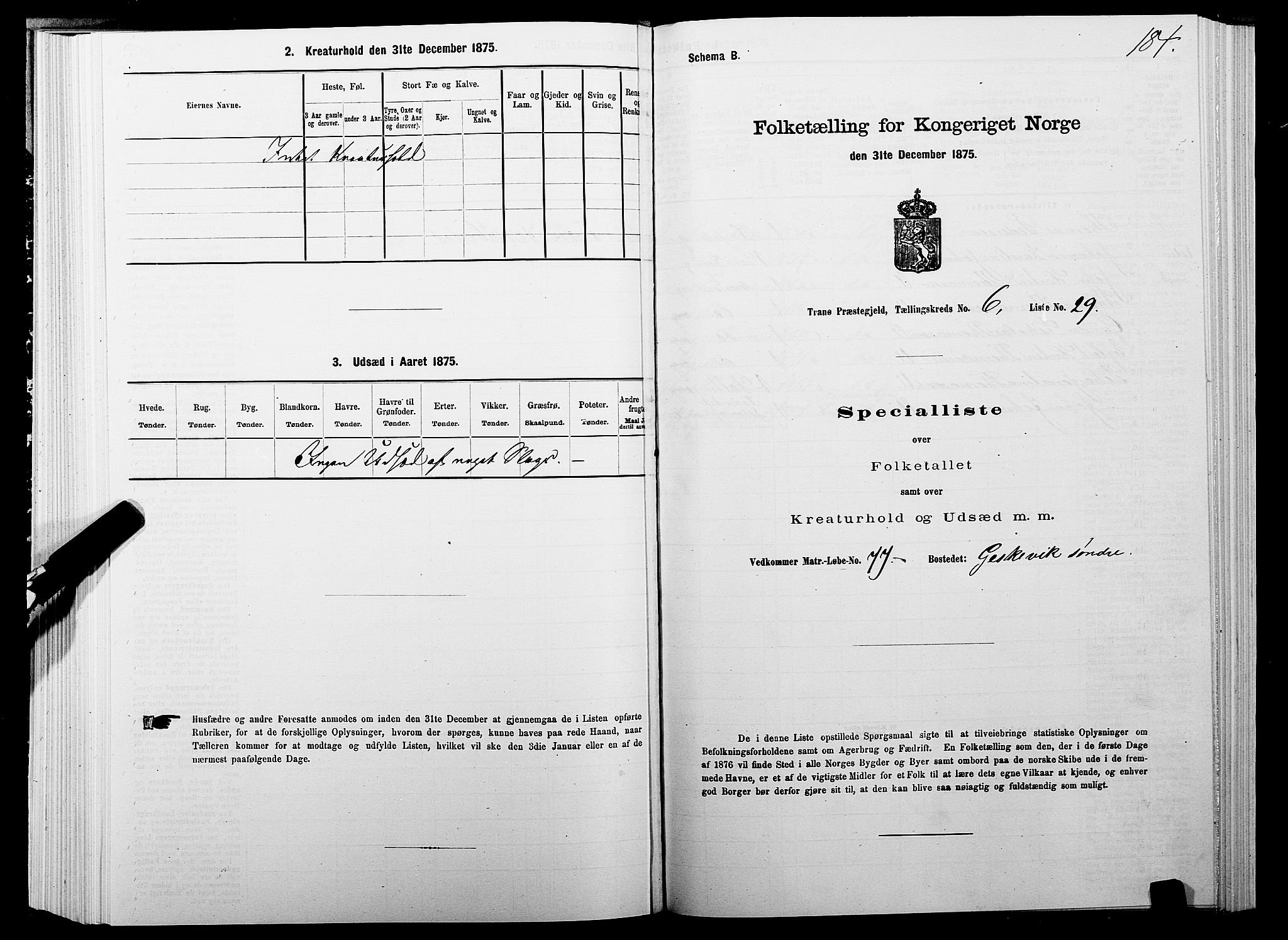 SATØ, 1875 census for 1927P Tranøy, 1875, p. 3184