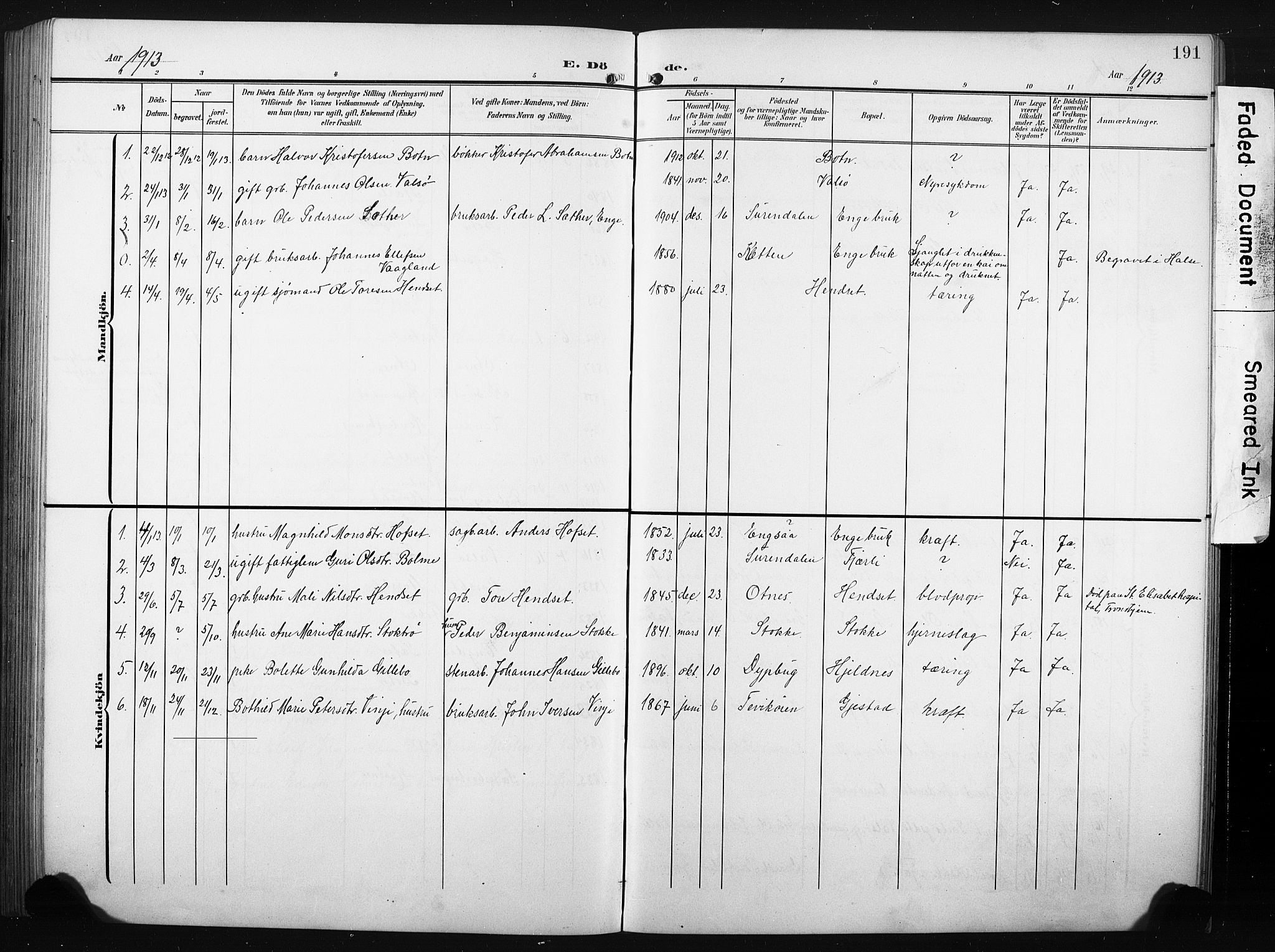 Ministerialprotokoller, klokkerbøker og fødselsregistre - Møre og Romsdal, AV/SAT-A-1454/580/L0927: Parish register (copy) no. 580C02, 1904-1932, p. 191