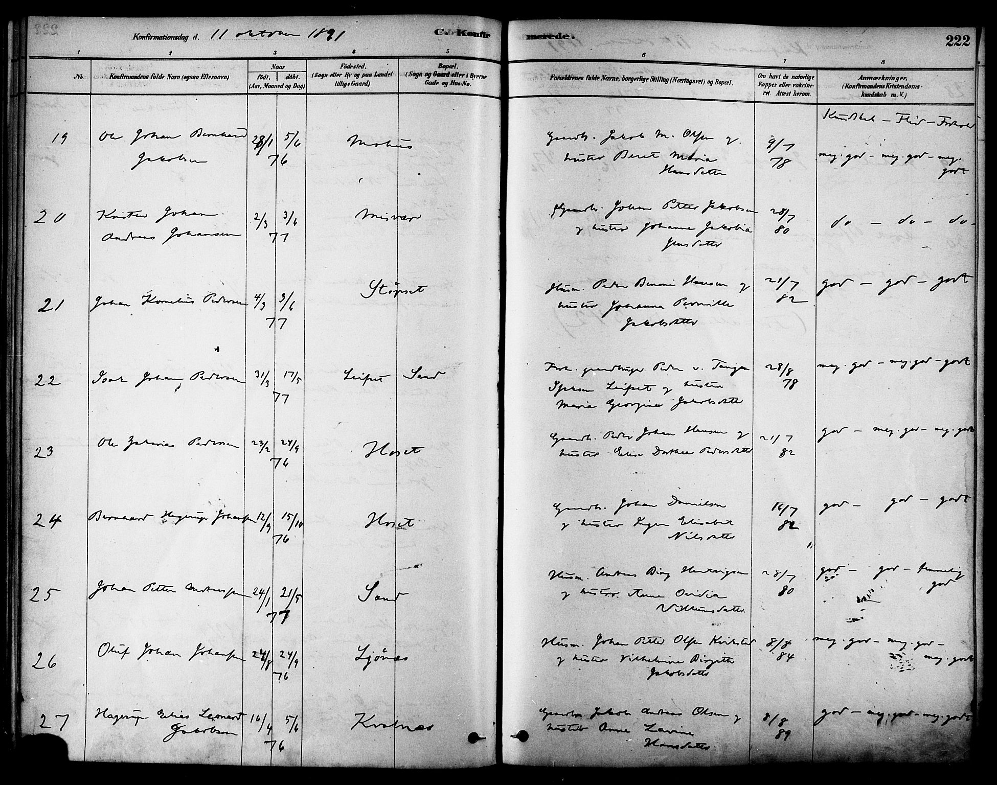 Ministerialprotokoller, klokkerbøker og fødselsregistre - Nordland, AV/SAT-A-1459/852/L0740: Parish register (official) no. 852A10, 1878-1894, p. 222