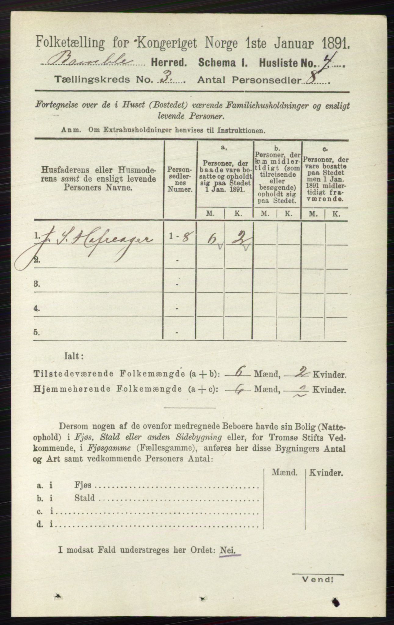 RA, 1891 census for 0814 Bamble, 1891, p. 1358