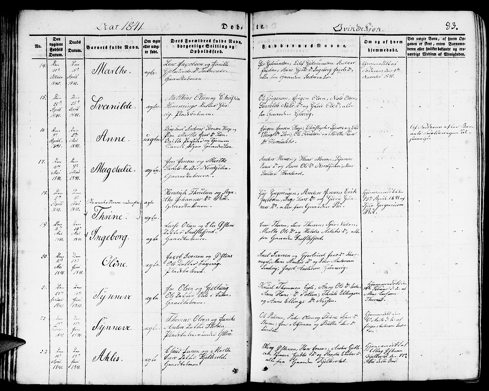 Gulen sokneprestembete, AV/SAB-A-80201/H/Haa/Haaa/L0020: Parish register (official) no. A 20, 1837-1847, p. 83