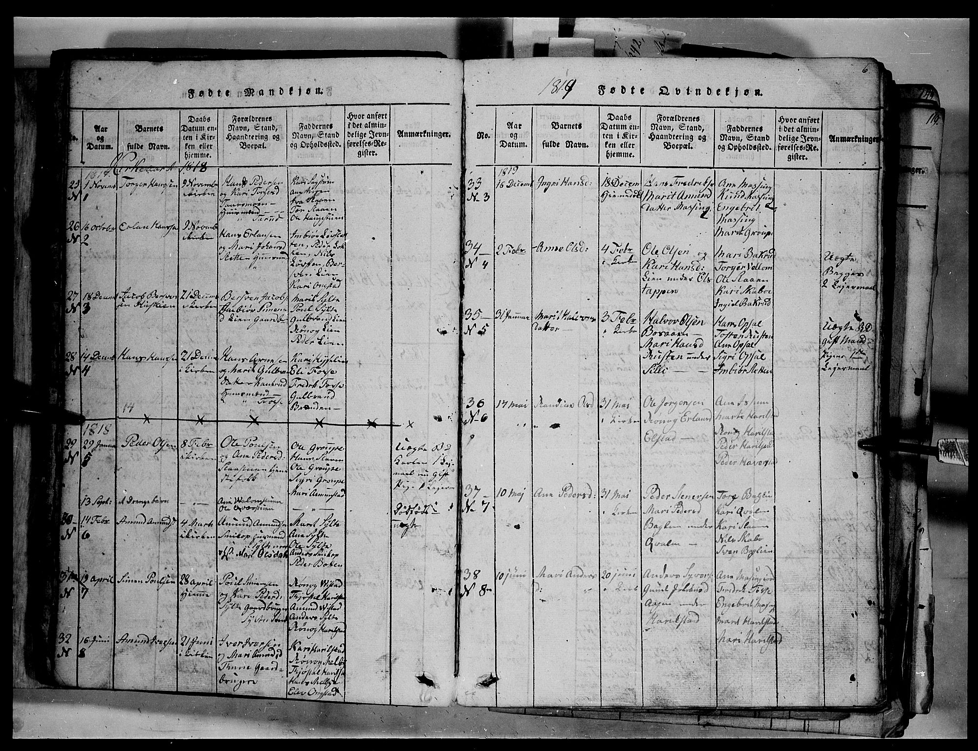 Fron prestekontor, SAH/PREST-078/H/Ha/Hab/L0003: Parish register (copy) no. 3, 1816-1850, p. 6