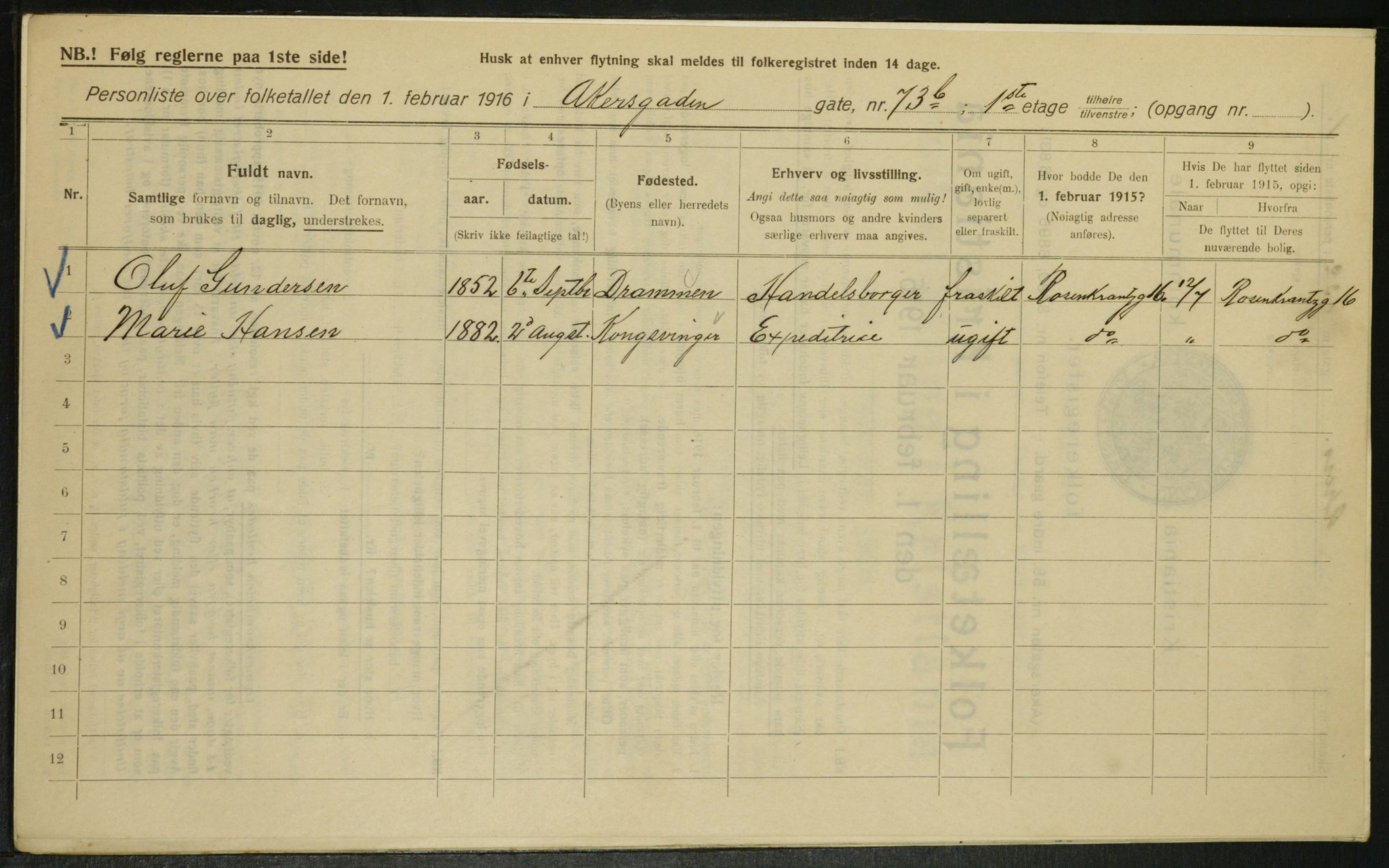 OBA, Municipal Census 1916 for Kristiania, 1916, p. 746