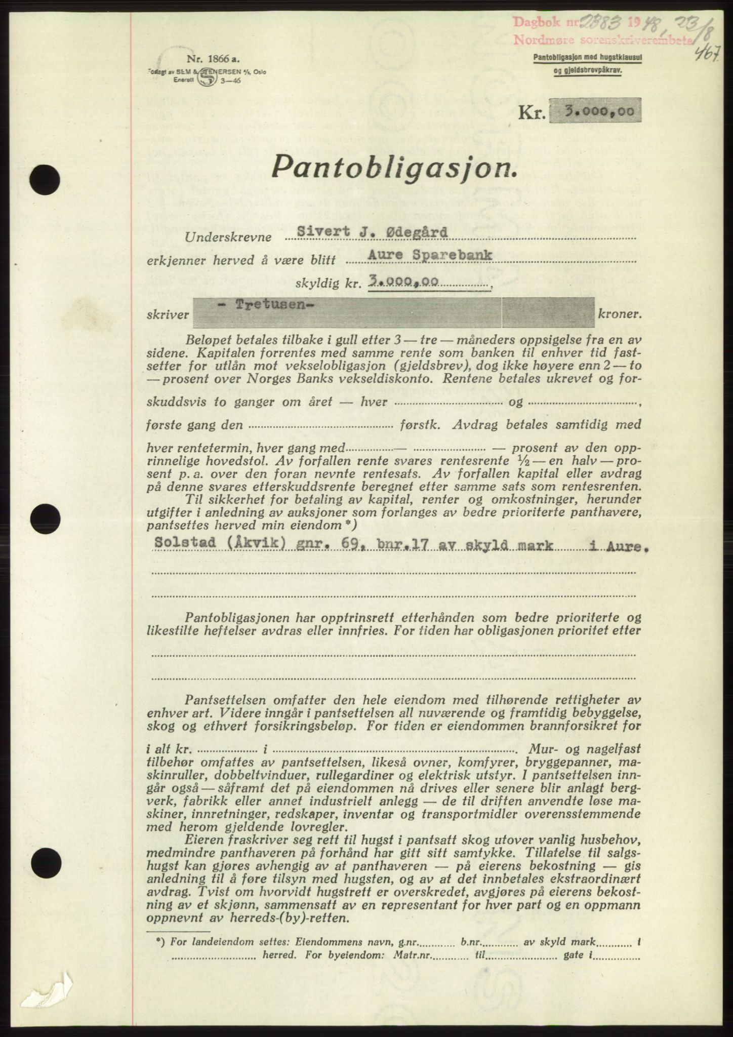 Nordmøre sorenskriveri, AV/SAT-A-4132/1/2/2Ca: Mortgage book no. B99, 1948-1948, Diary no: : 2383/1948