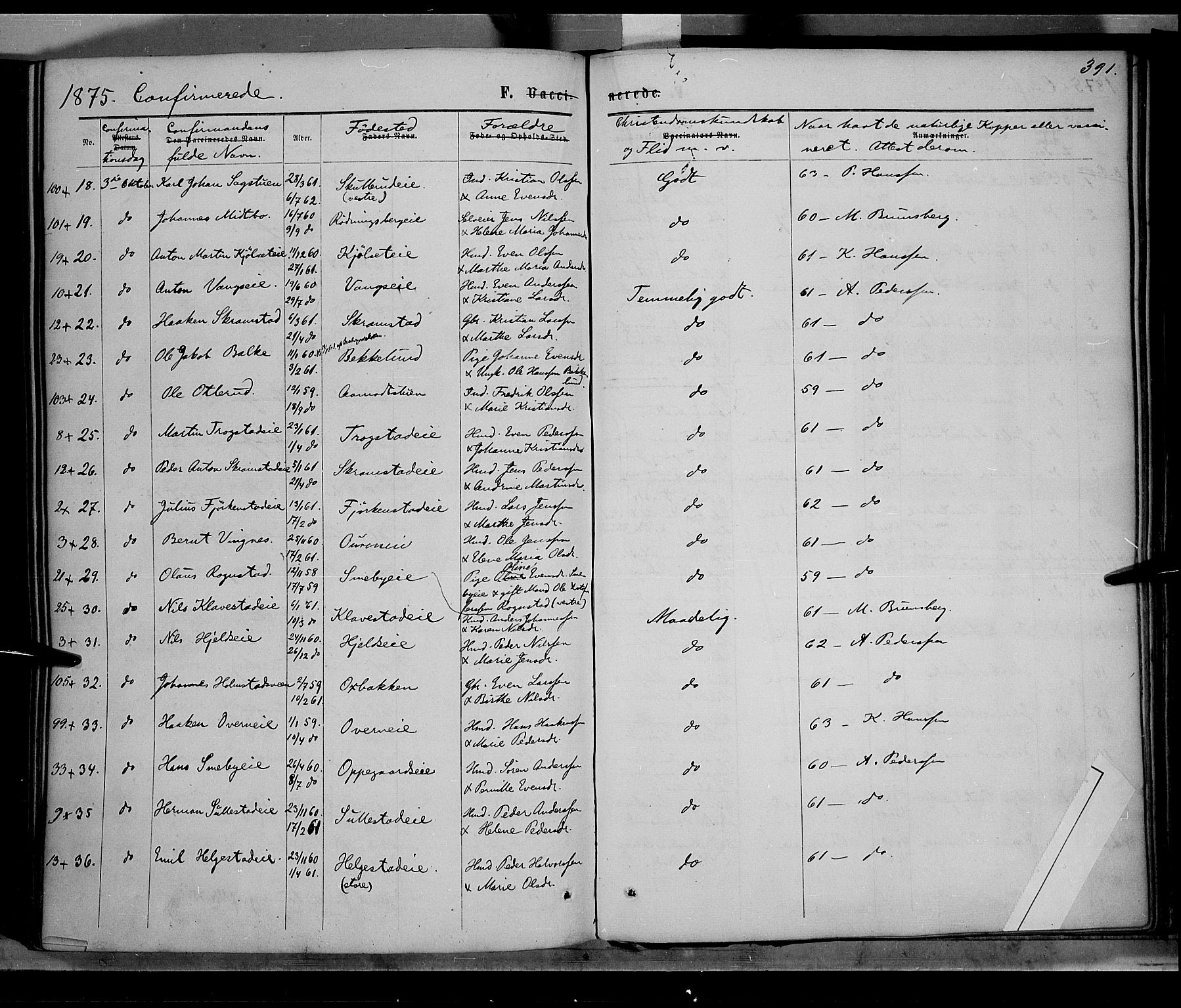 Østre Toten prestekontor, SAH/PREST-104/H/Ha/Haa/L0005: Parish register (official) no. 5, 1866-1877, p. 391