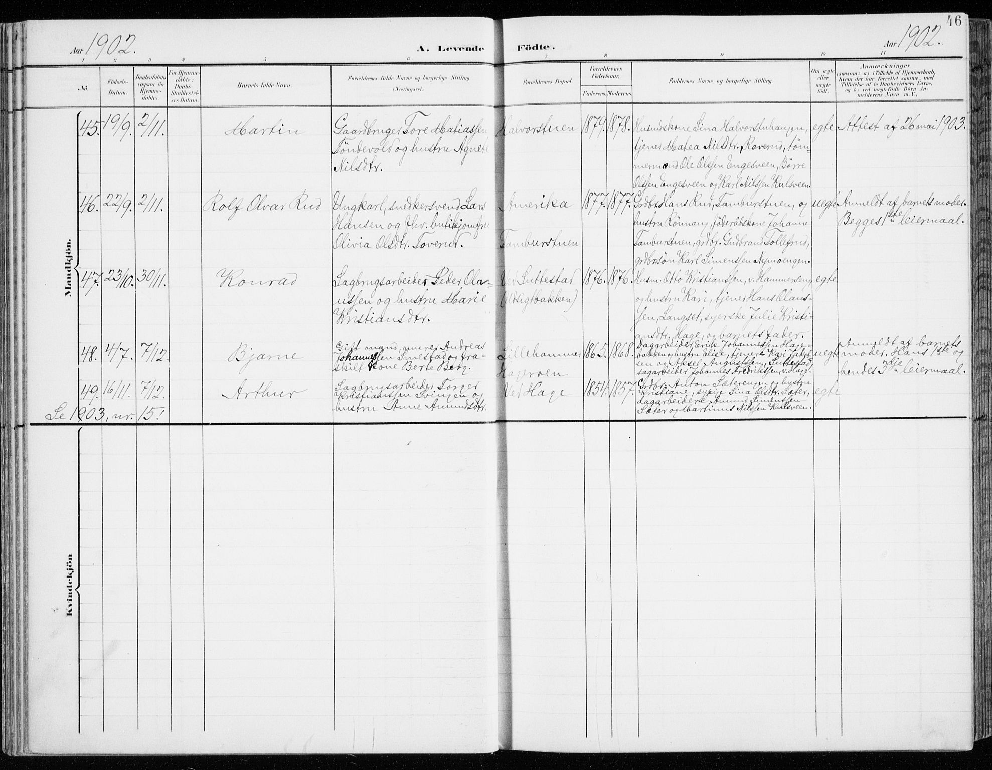 Fåberg prestekontor, AV/SAH-PREST-086/H/Ha/Haa/L0011: Parish register (official) no. 11, 1899-1913, p. 46