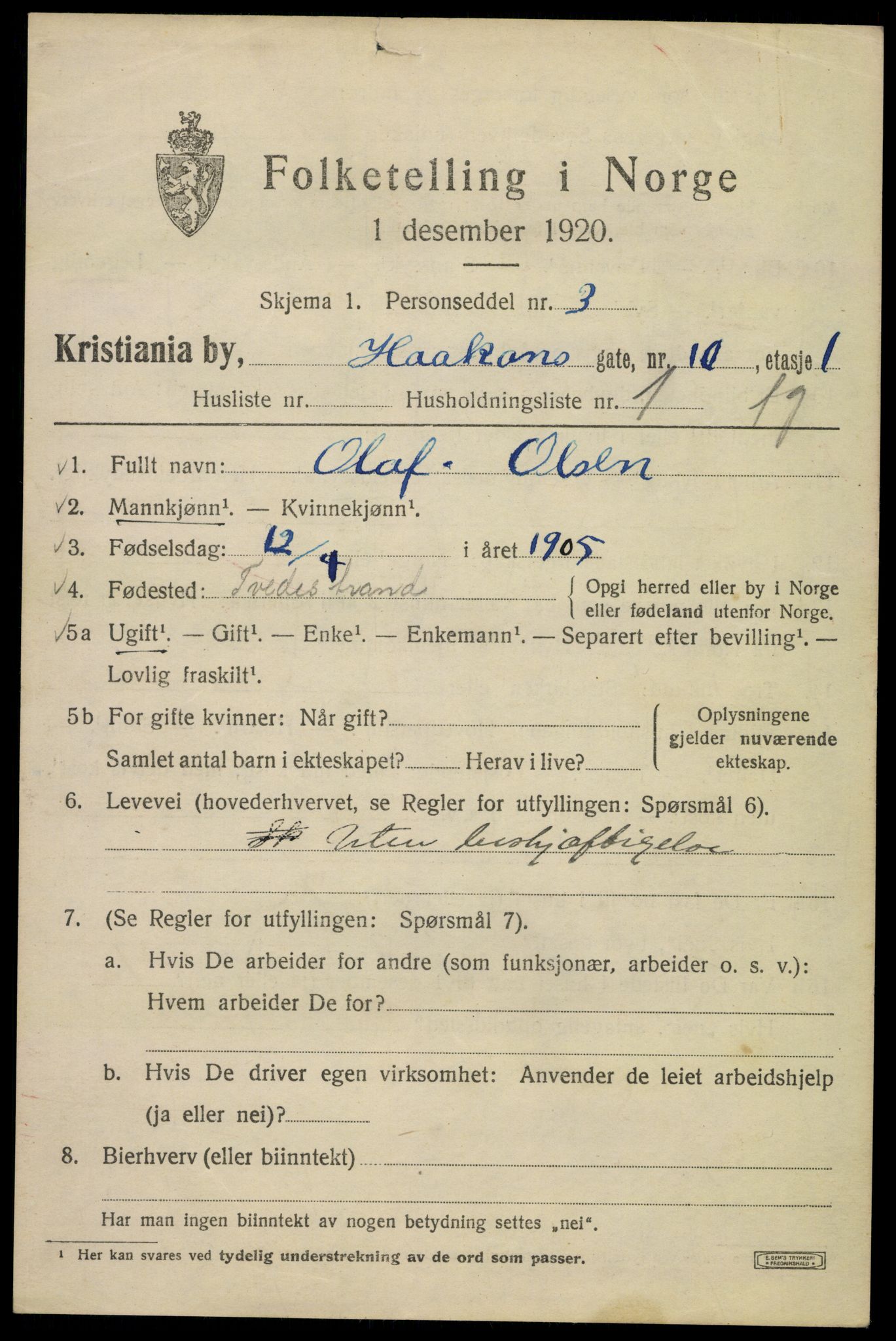 SAO, 1920 census for Kristiania, 1920, p. 264705