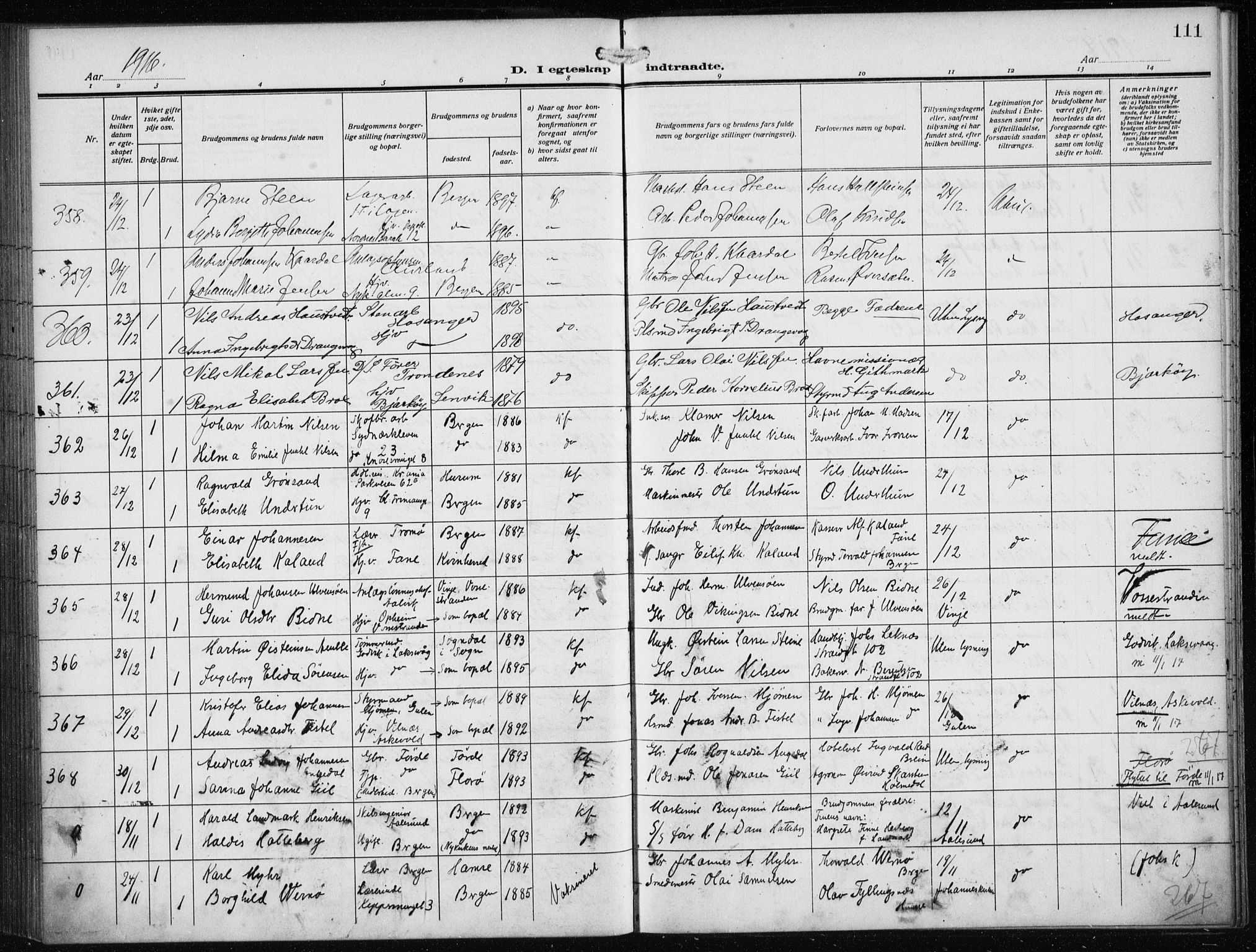 Nykirken Sokneprestembete, SAB/A-77101/H/Haa/L0036: Parish register (official) no. D 6, 1913-1918, p. 111