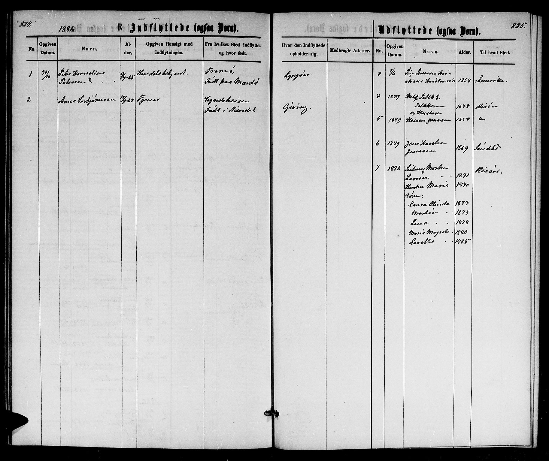 Dypvåg sokneprestkontor, AV/SAK-1111-0007/F/Fb/Fba/L0012: Parish register (copy) no. B 12, 1872-1886, p. 824-825