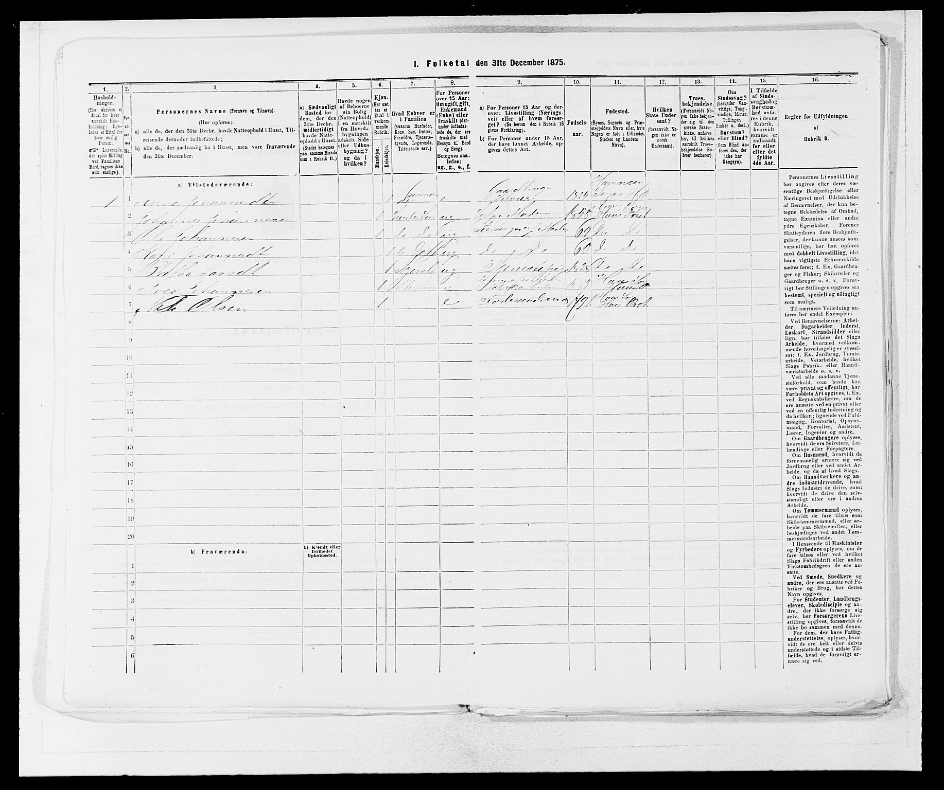 SAB, 1875 census for 1250P Haus, 1875, p. 991