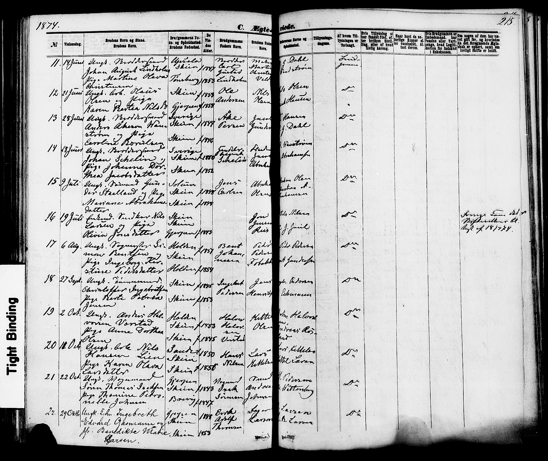 Skien kirkebøker, SAKO/A-302/F/Fa/L0008: Parish register (official) no. 8, 1866-1877, p. 215