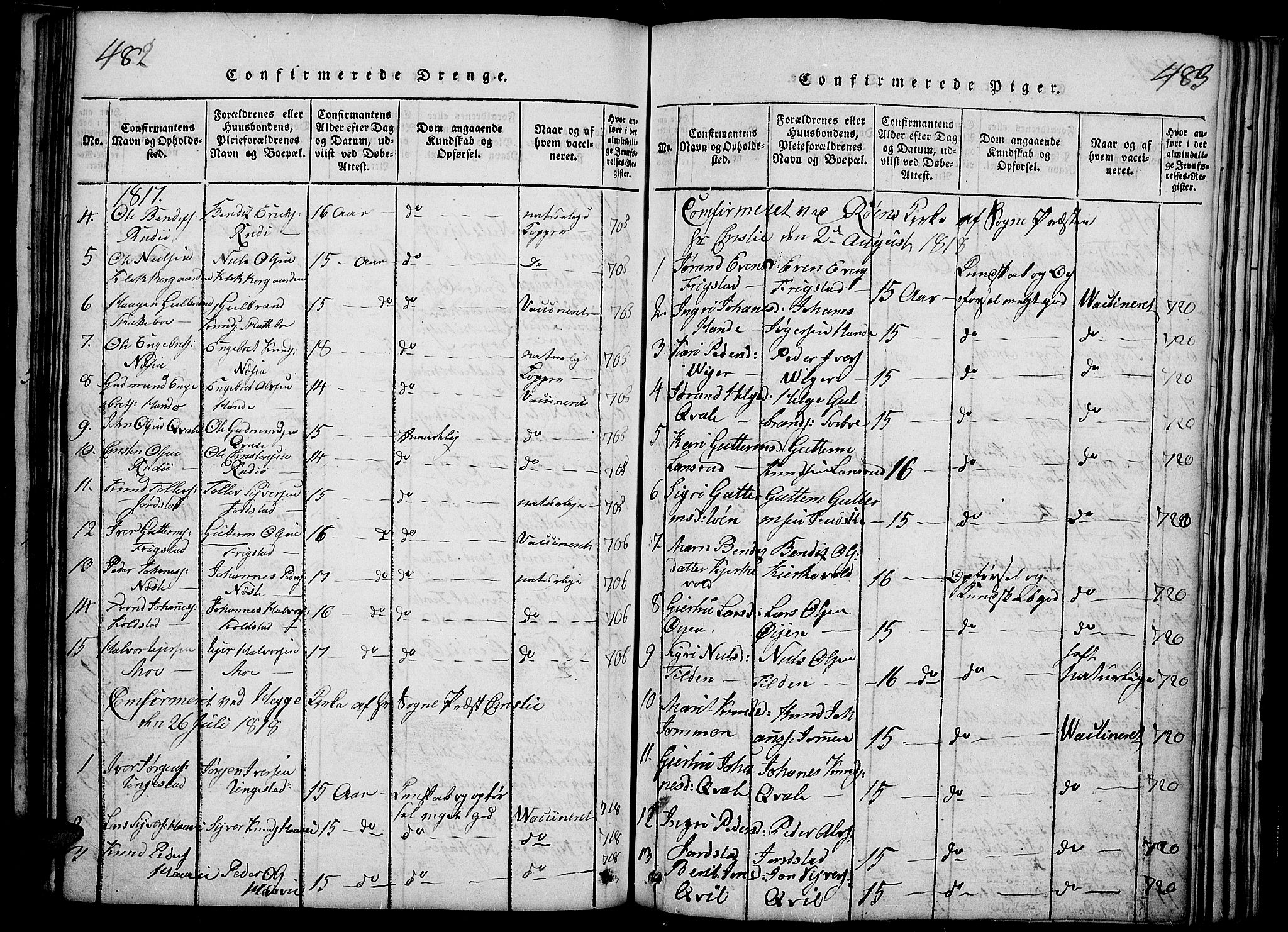 Slidre prestekontor, SAH/PREST-134/H/Ha/Haa/L0002: Parish register (official) no. 2, 1814-1830, p. 482-483