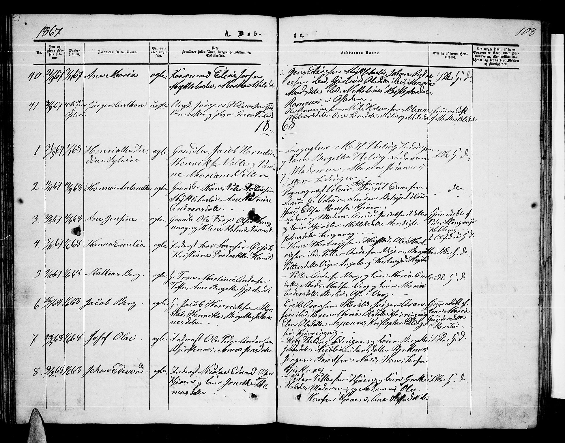 Ministerialprotokoller, klokkerbøker og fødselsregistre - Nordland, AV/SAT-A-1459/872/L1046: Parish register (copy) no. 872C02, 1852-1879, p. 108