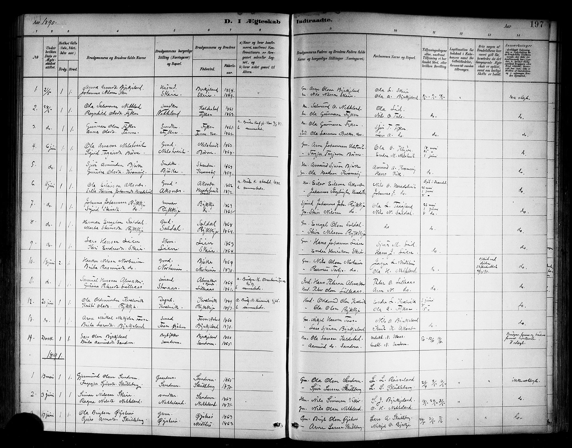 Kvam sokneprestembete, SAB/A-76201/H/Hab: Parish register (copy) no. B 3, 1884-1916, p. 197
