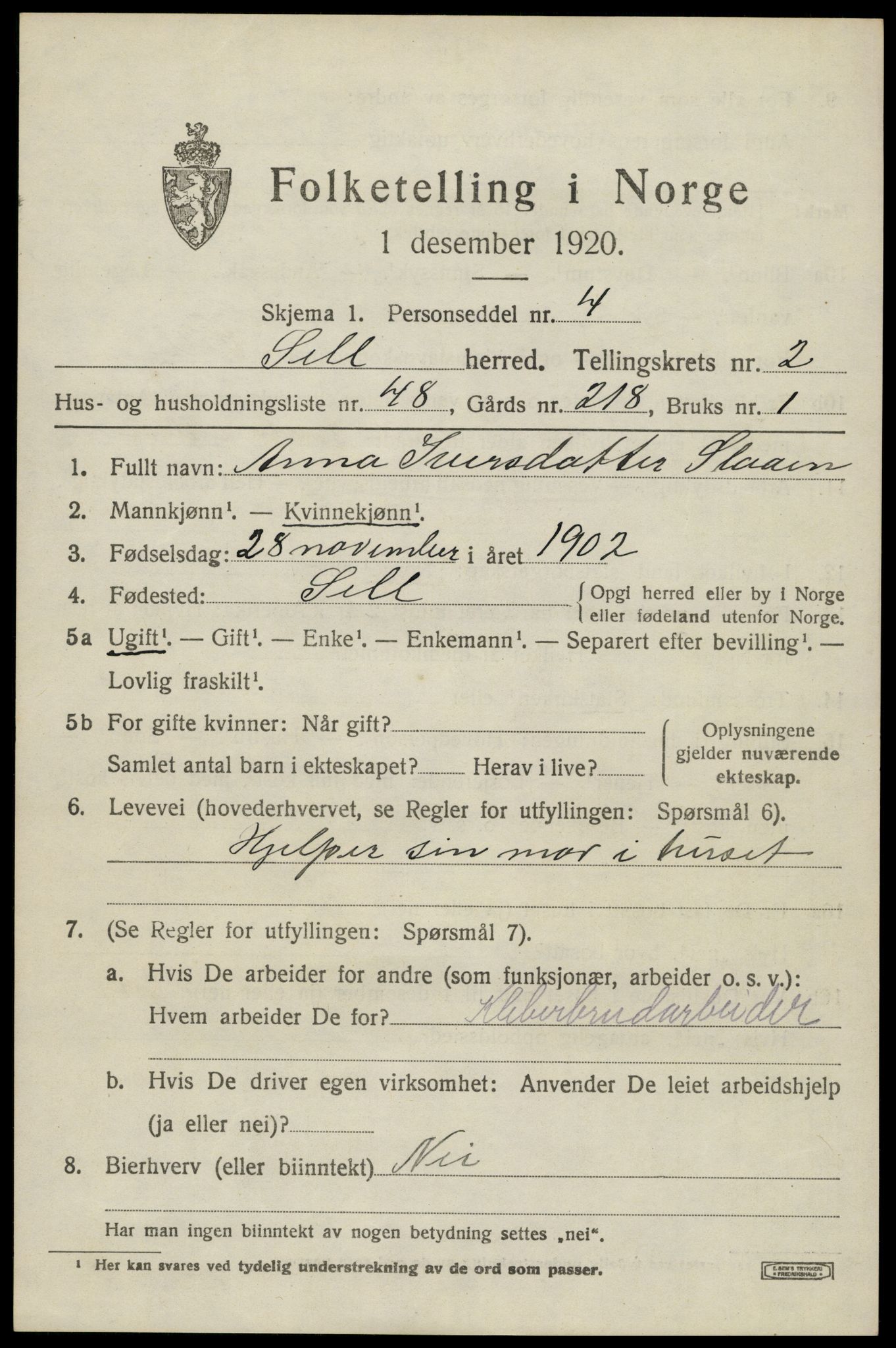 SAH, 1920 census for Sel, 1920, p. 2162