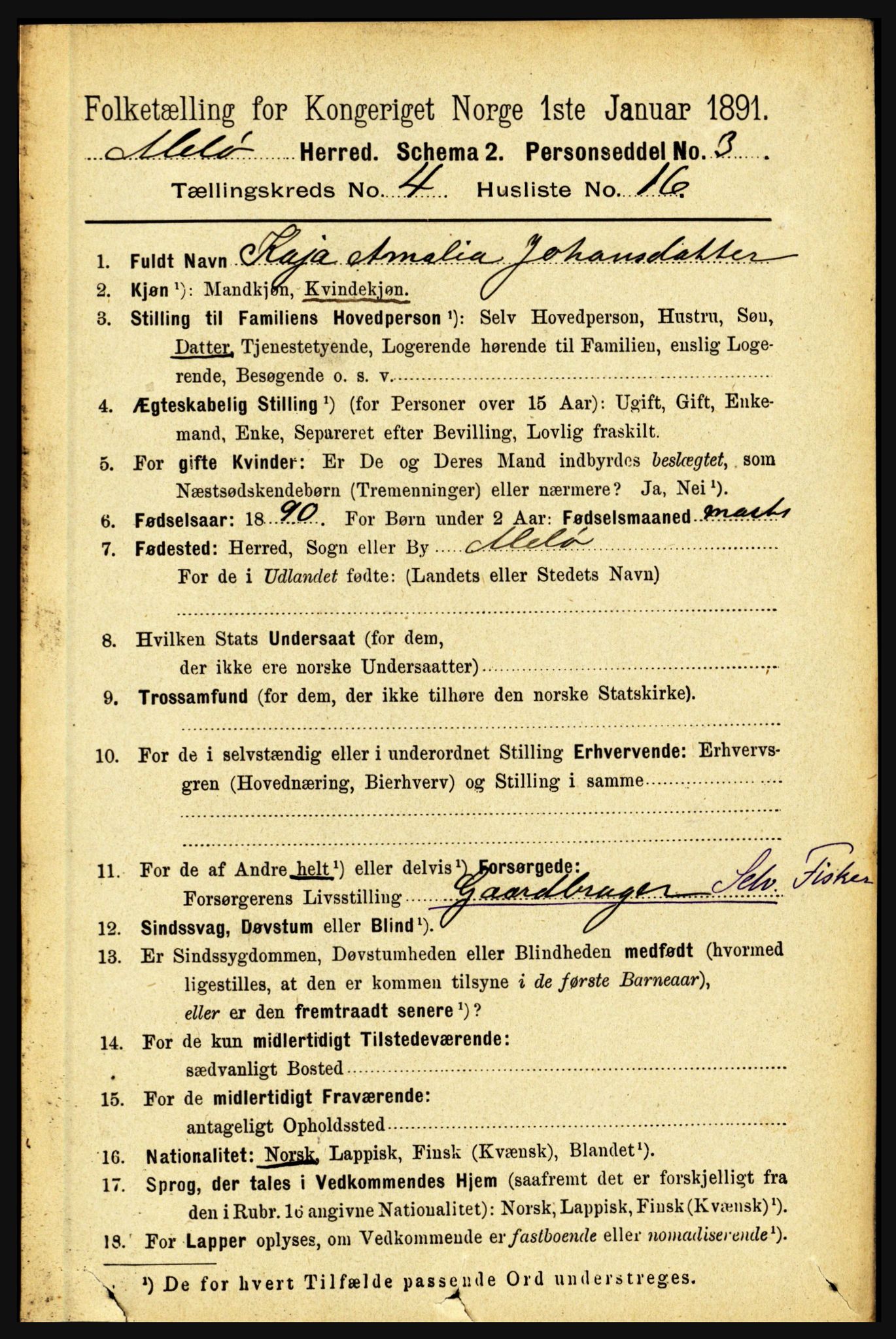 RA, 1891 census for 1837 Meløy, 1891, p. 1569