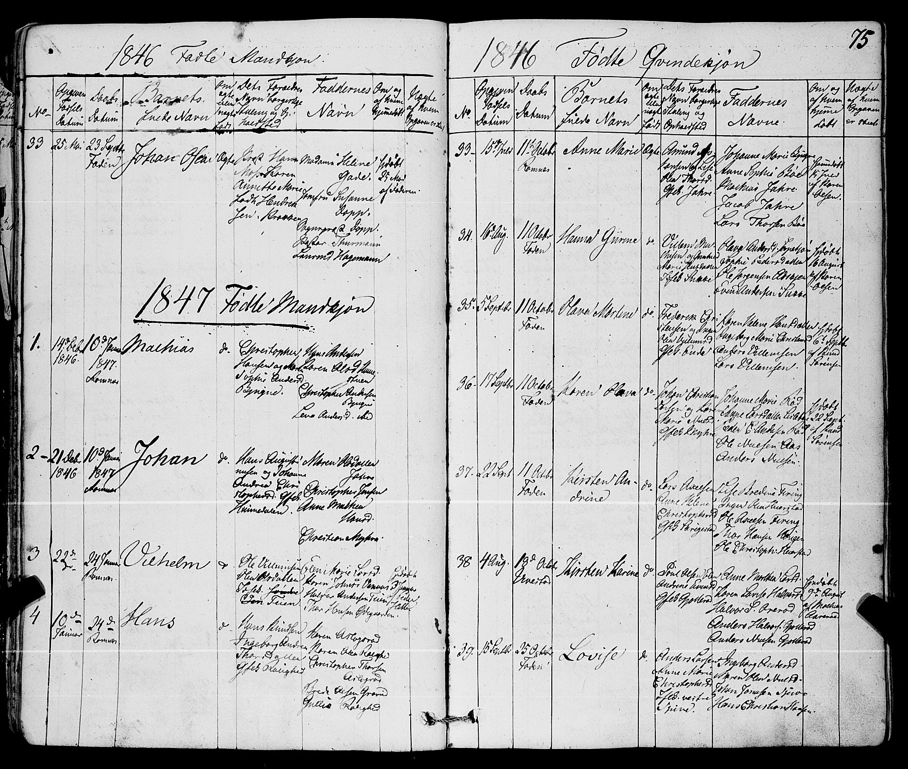 Ramnes kirkebøker, AV/SAKO-A-314/F/Fa/L0005: Parish register (official) no. I 5, 1841-1861, p. 74-75