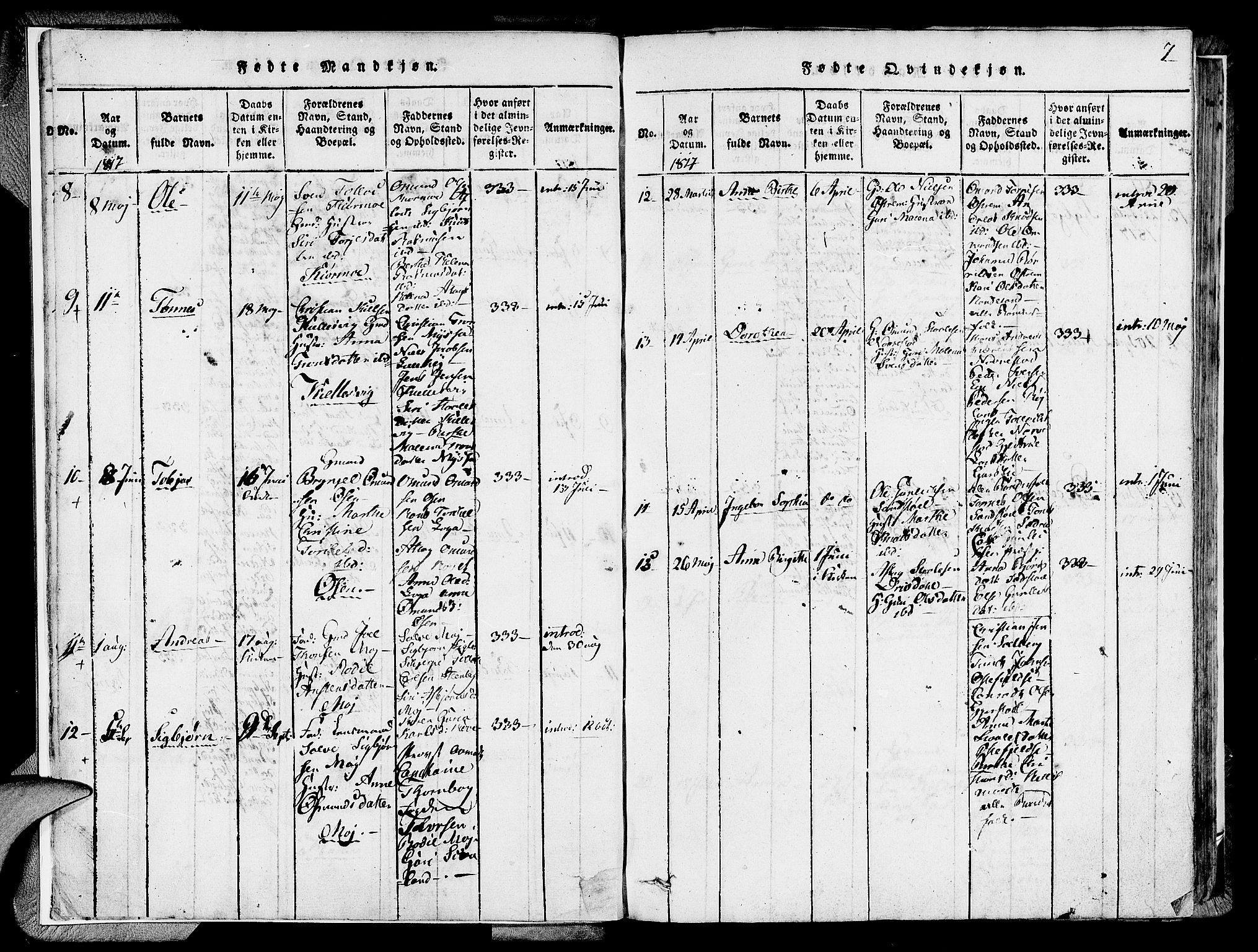 Lund sokneprestkontor, SAST/A-101809/S06/L0005: Parish register (official) no. A 5, 1815-1833, p. 7