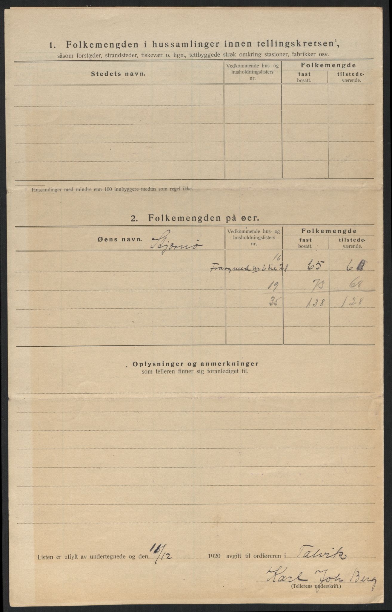SATØ, 1920 census for Talvik, 1920, p. 20