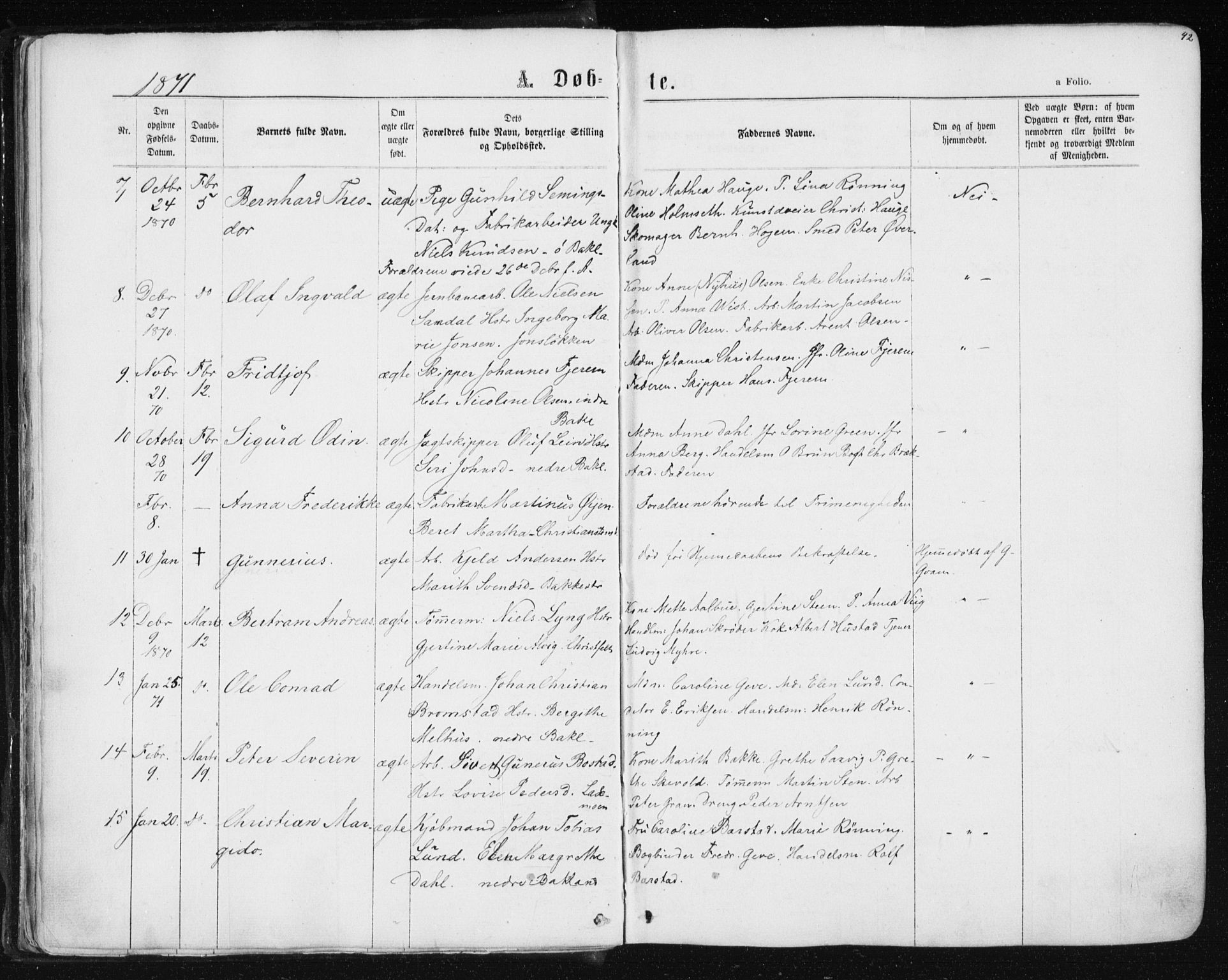 Ministerialprotokoller, klokkerbøker og fødselsregistre - Sør-Trøndelag, SAT/A-1456/604/L0186: Parish register (official) no. 604A07, 1866-1877, p. 42