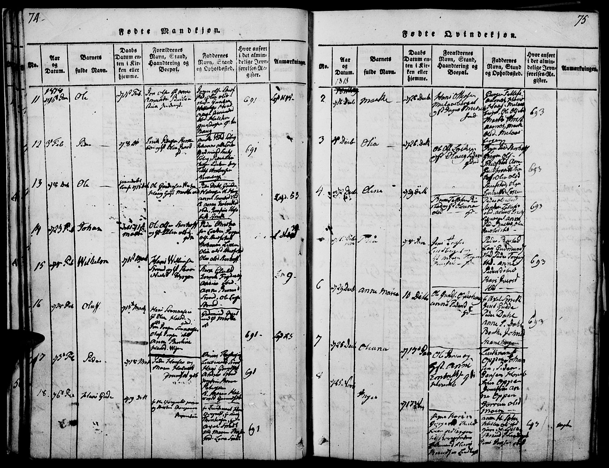 Elverum prestekontor, AV/SAH-PREST-044/H/Ha/Haa/L0007: Parish register (official) no. 7, 1815-1830, p. 74-75