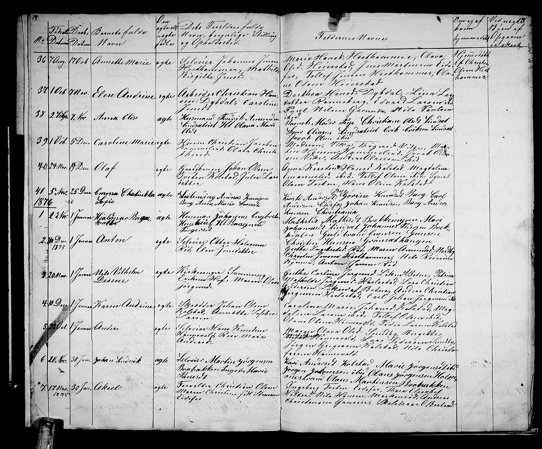 Hof kirkebøker, AV/SAKO-A-64/G/Ga/L0003: Parish register (copy) no. I 3, 1874-1877, p. 14-15