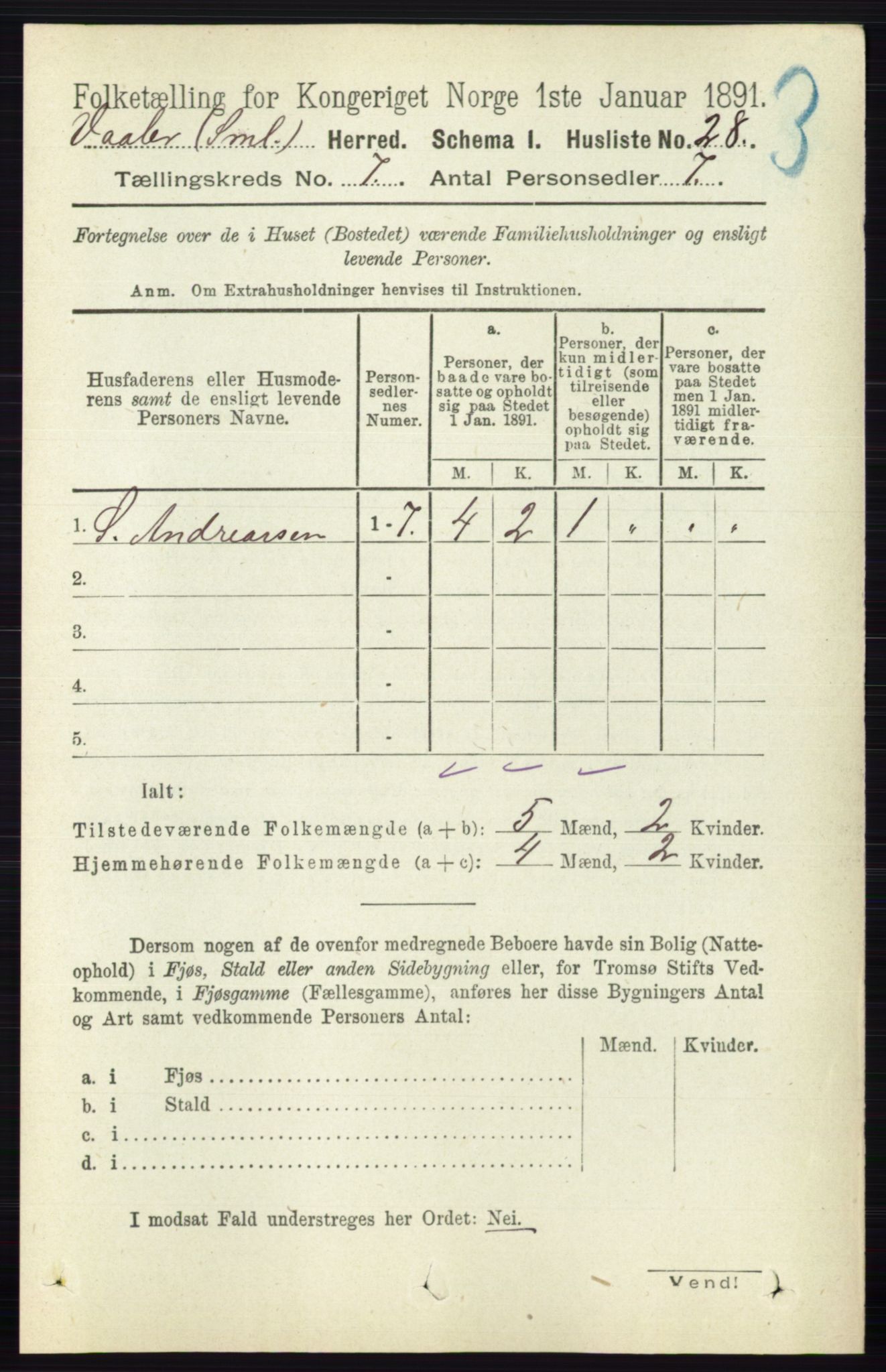 RA, 1891 census for 0137 Våler, 1891, p. 2826