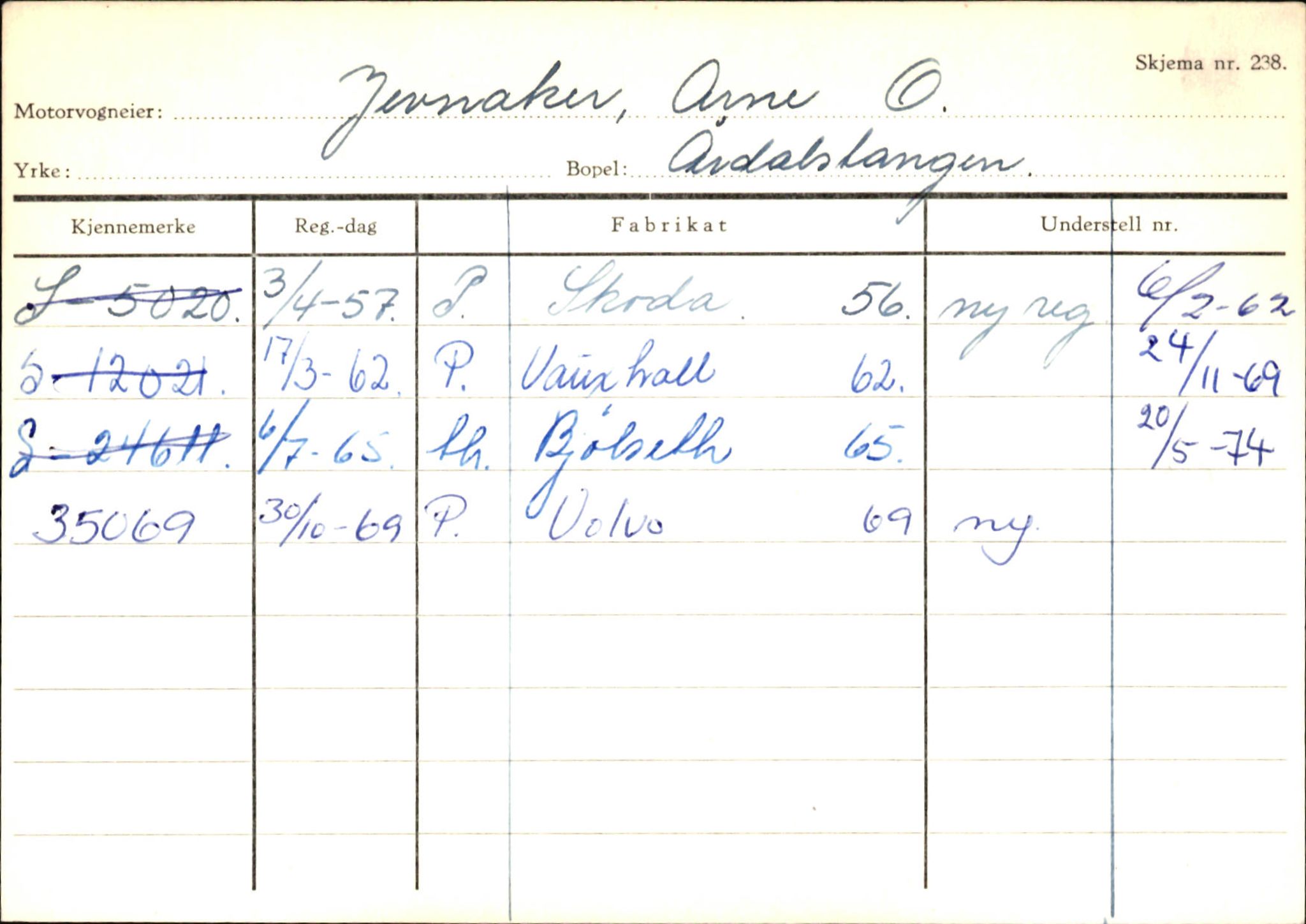 Statens vegvesen, Sogn og Fjordane vegkontor, SAB/A-5301/4/F/L0145: Registerkort Vågsøy S-Å. Årdal I-P, 1945-1975, p. 920