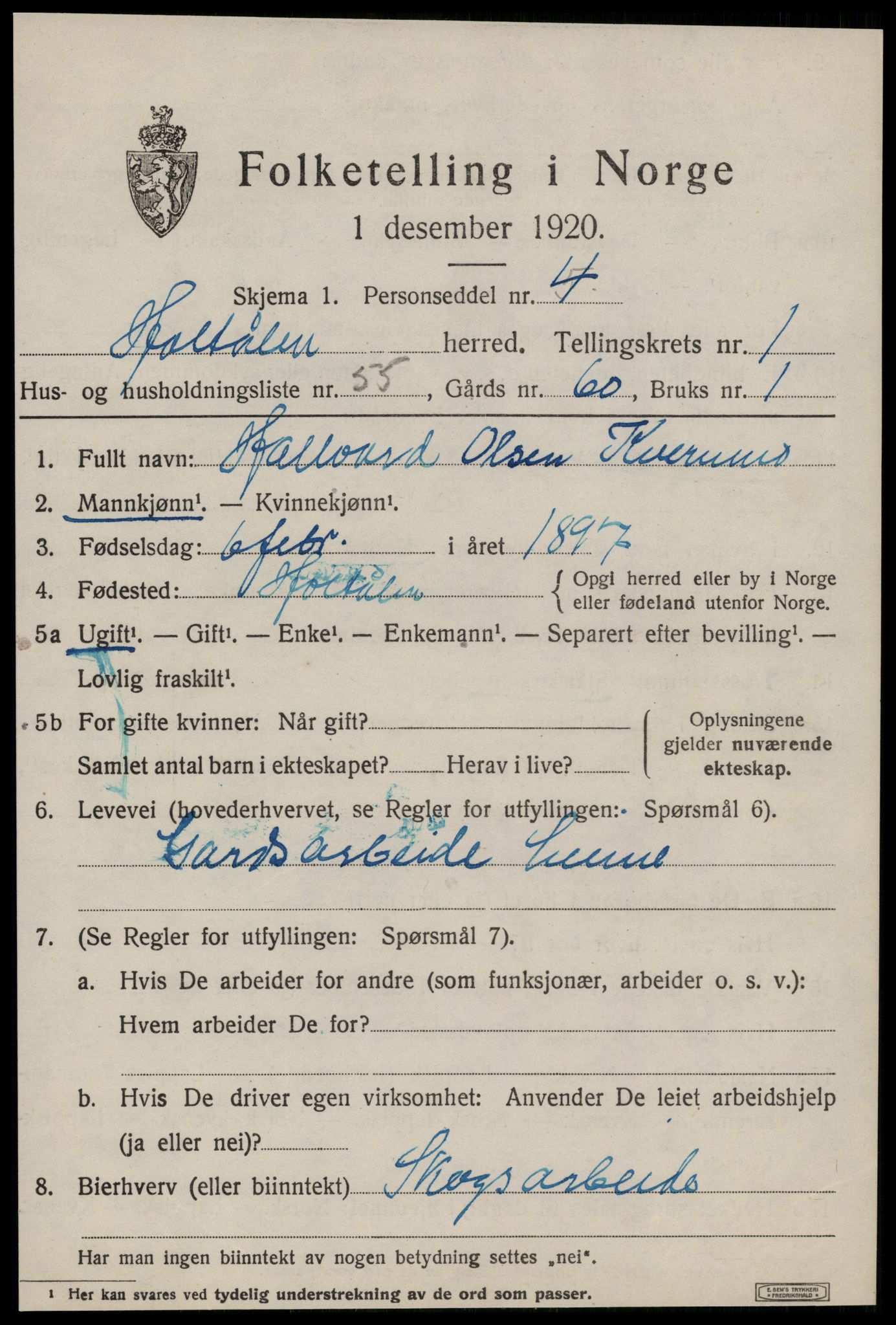 SAT, 1920 census for Haltdalen, 1920, p. 1008