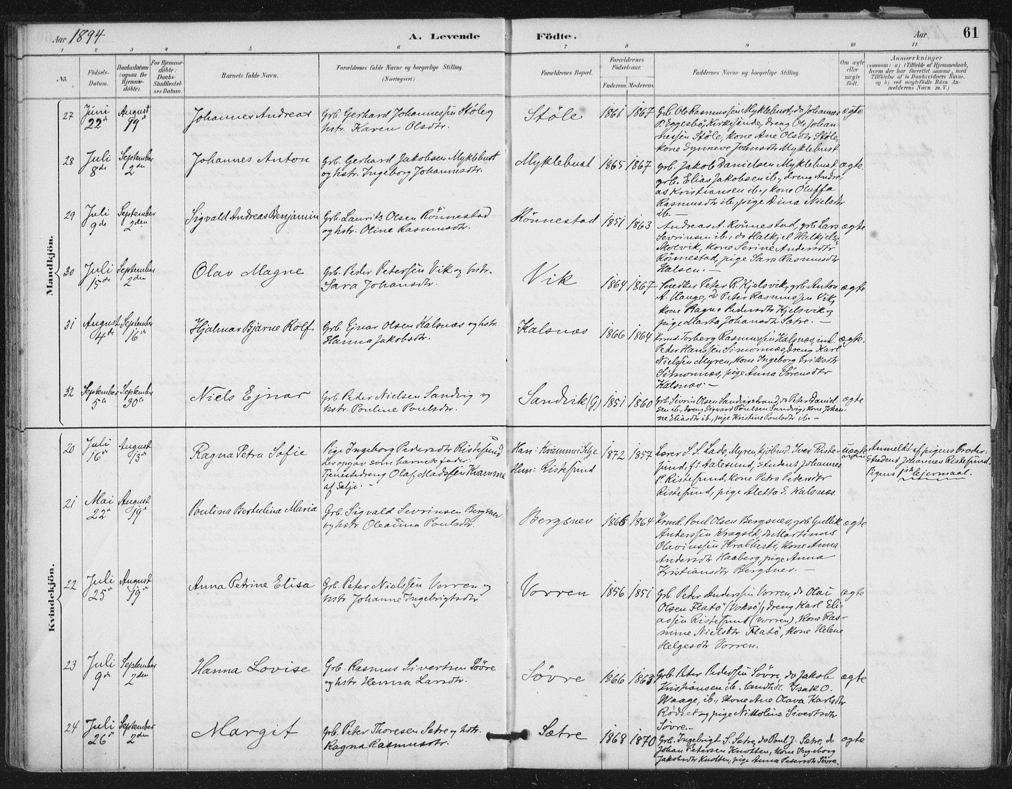 Ministerialprotokoller, klokkerbøker og fødselsregistre - Møre og Romsdal, AV/SAT-A-1454/503/L0037: Parish register (official) no. 503A05, 1884-1900, p. 61