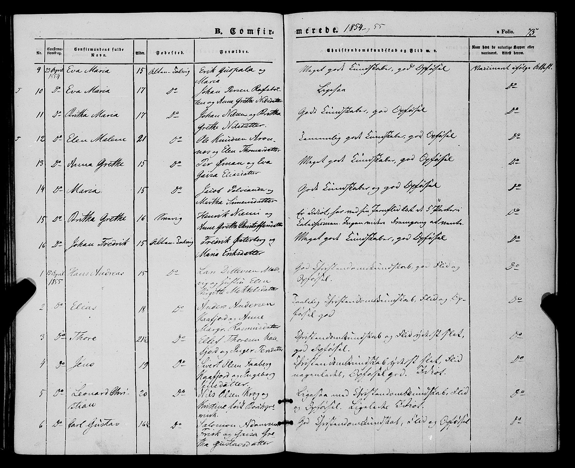 Talvik sokneprestkontor, SATØ/S-1337/H/Ha/L0016kirke: Parish register (official) no. 16, 1847-1857, p. 75