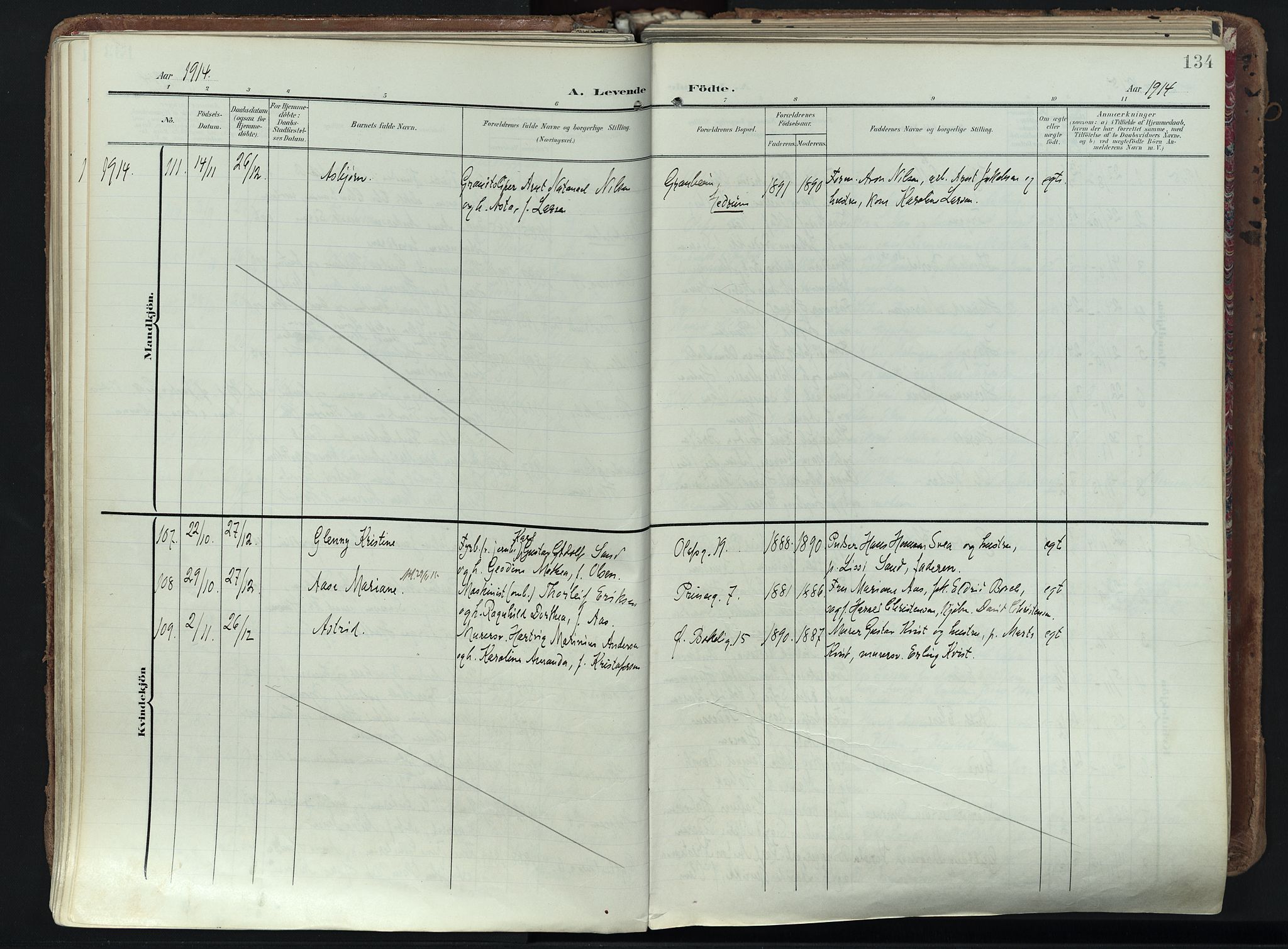 Larvik kirkebøker, AV/SAKO-A-352/F/Fa/L0012: Parish register (official) no. I 12, 1905-1933, p. 134