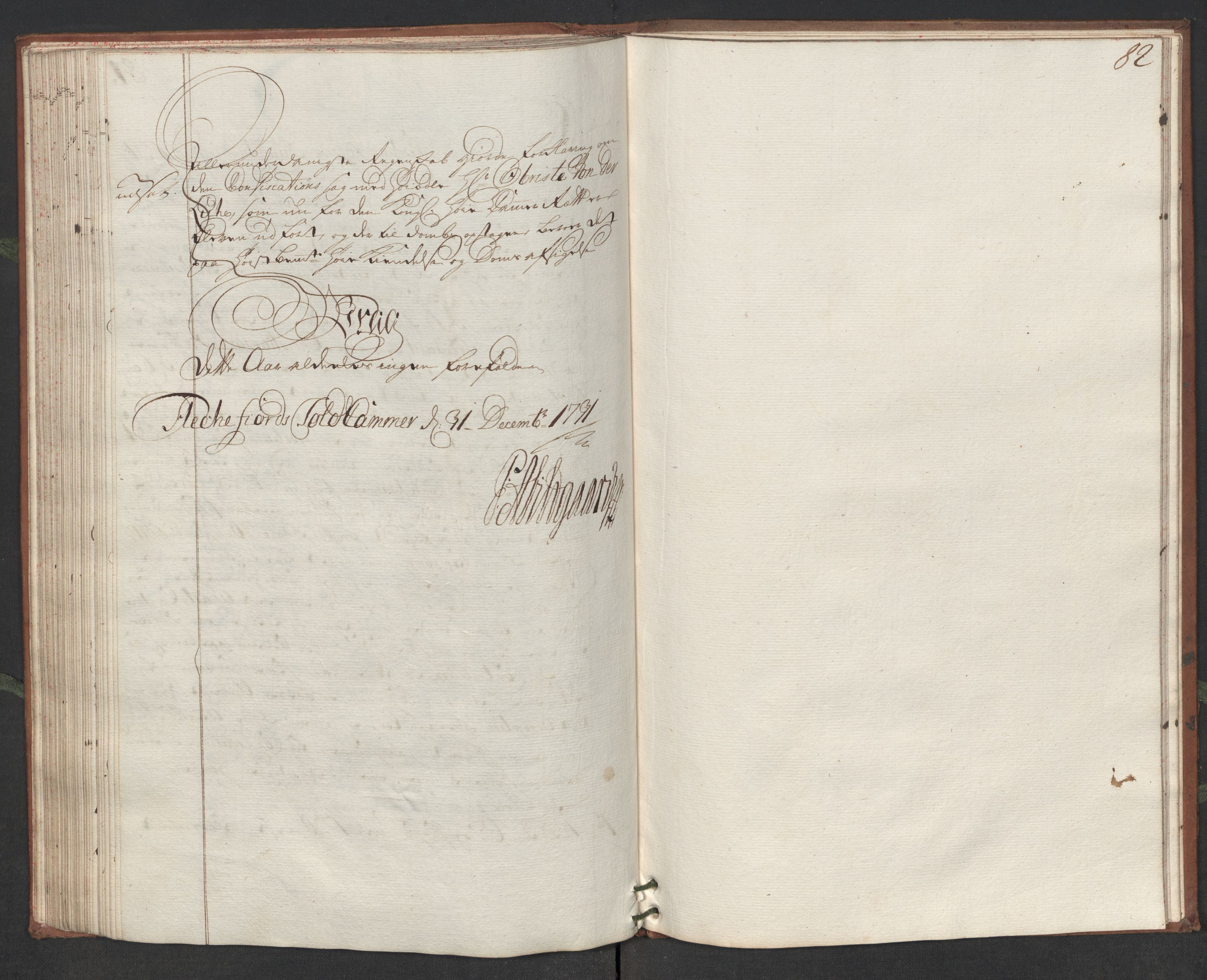 Generaltollkammeret, tollregnskaper, AV/RA-EA-5490/R19/L0006/0001: Tollregnskaper Flekkefjord / Hovedtollbok, 1731, p. 81b-82a